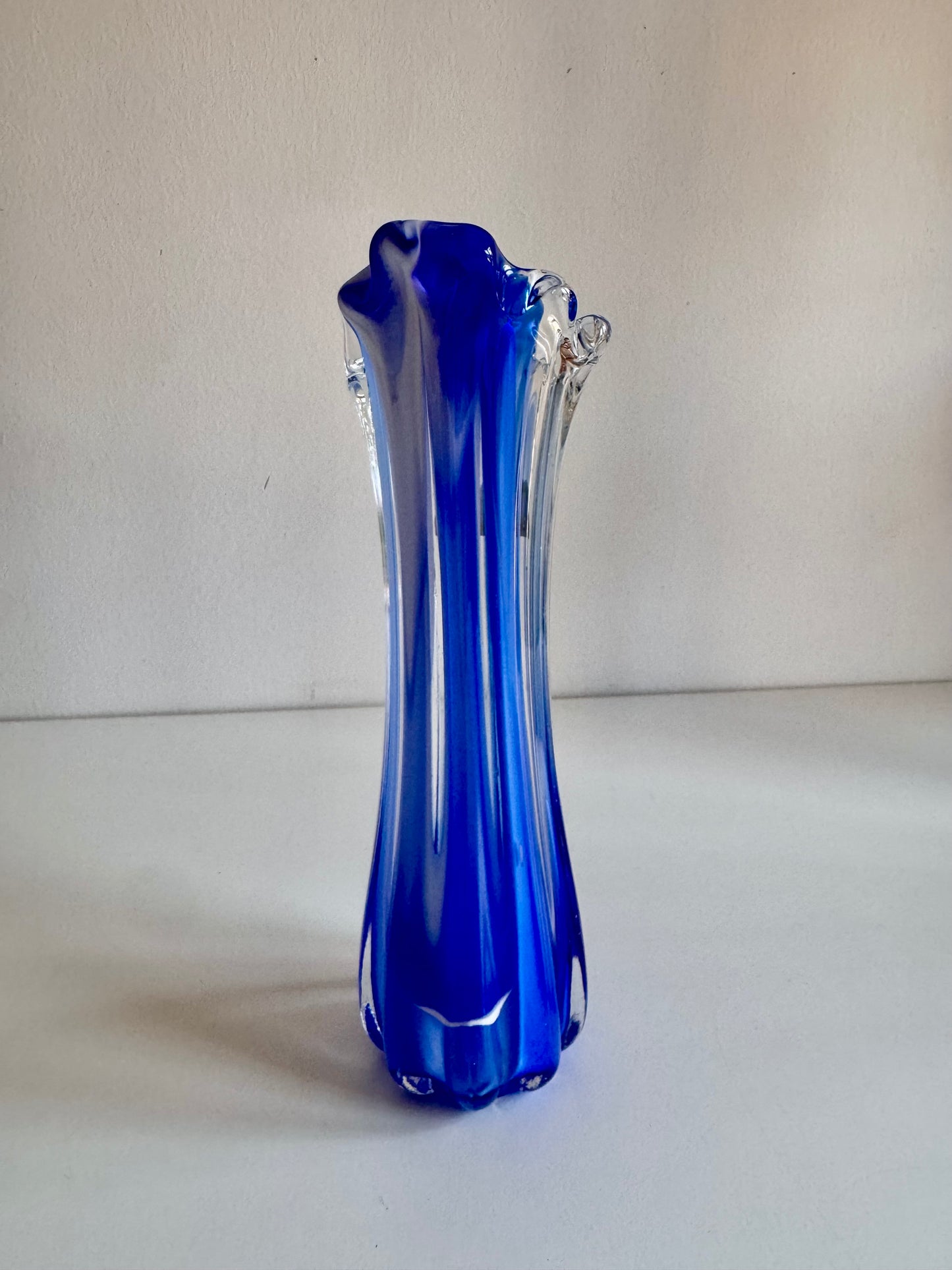 Vintage Japanese Oread Cobalt Blue Art Glass Vase, c. 1970s