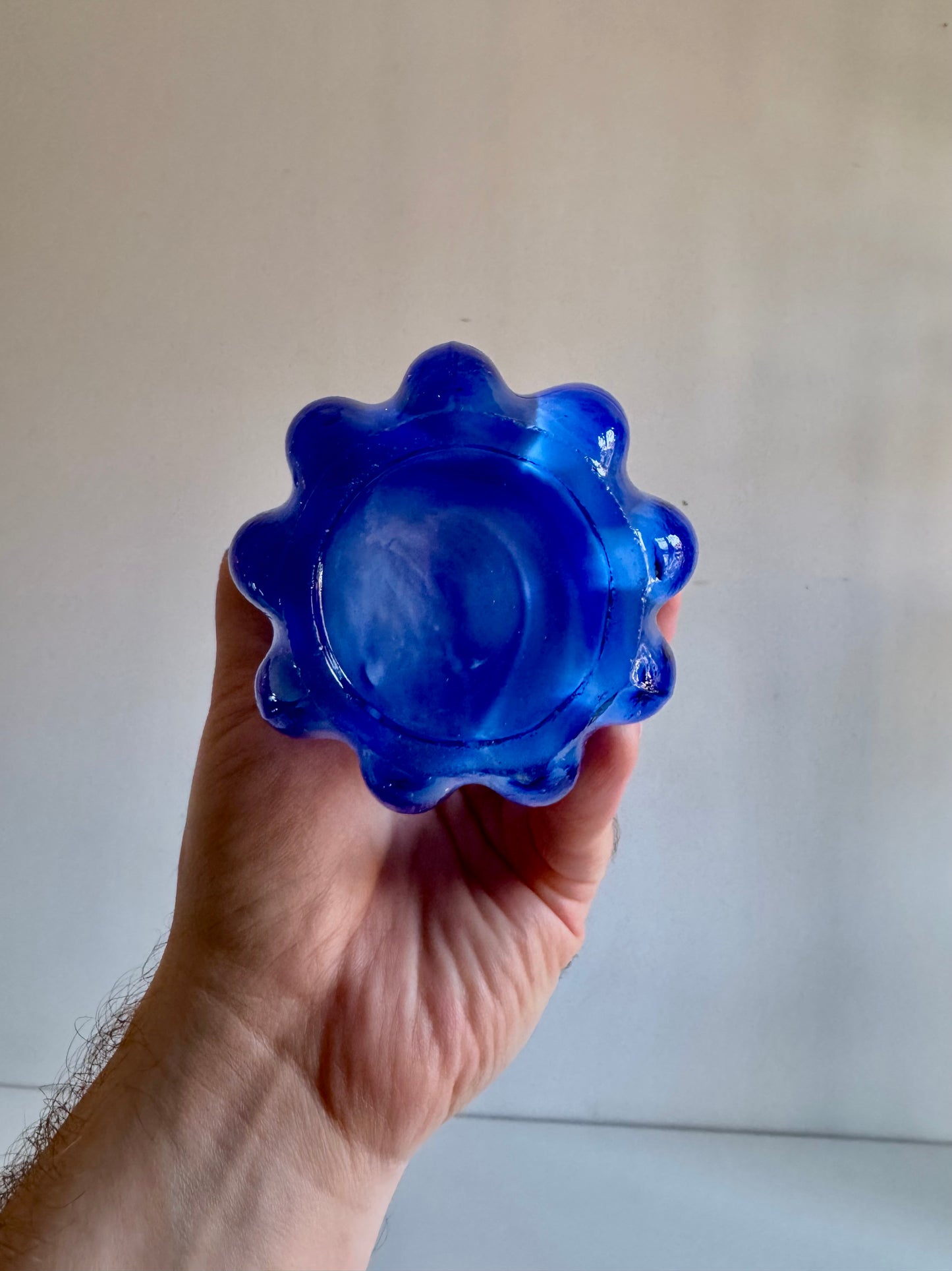 Vintage Japanese Oread Cobalt Blue Art Glass Vase, c. 1970s