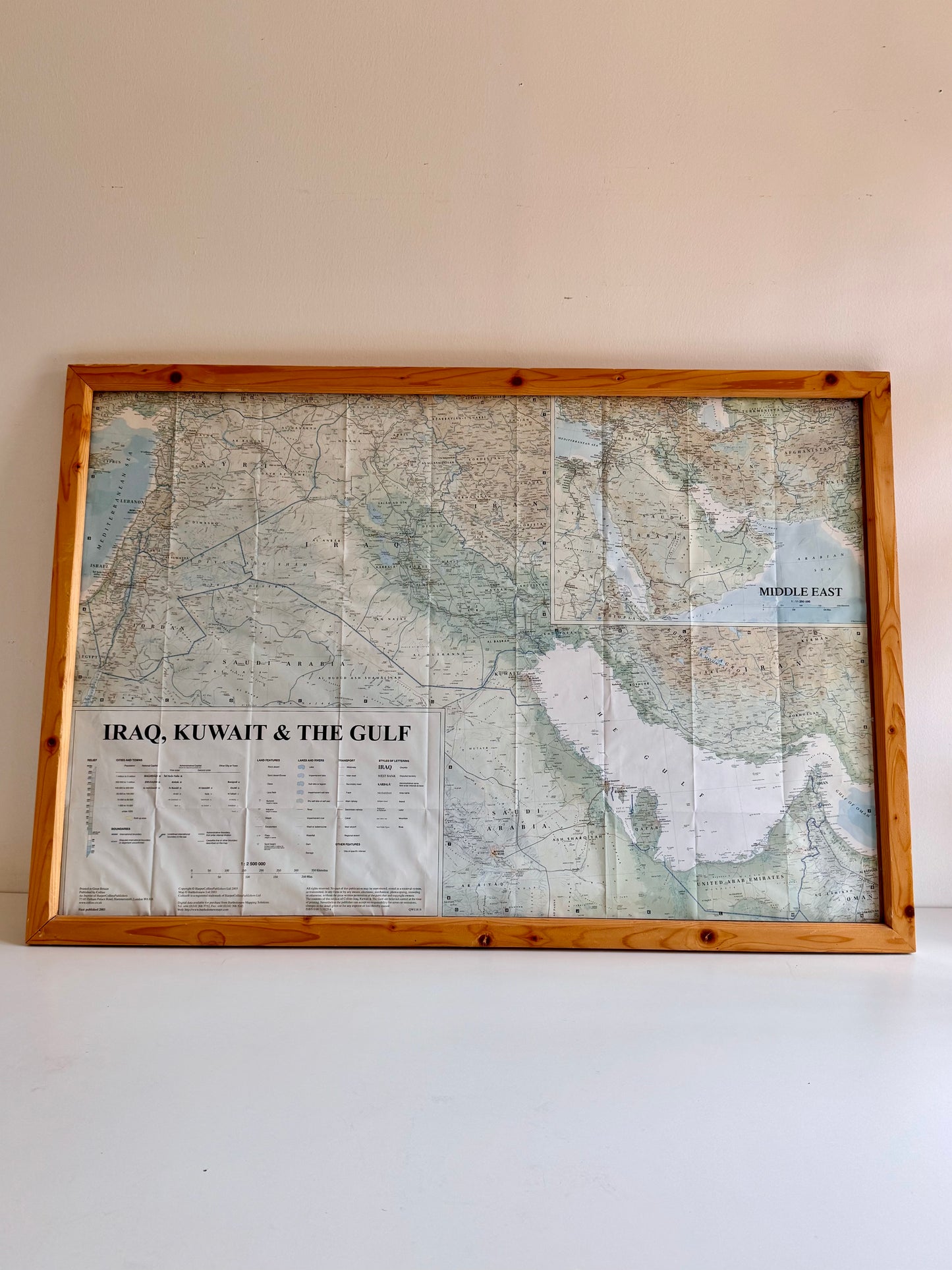 Framed 2003 Map of Iraq, Kuwait & the Gulf – Collins / Bartholomew