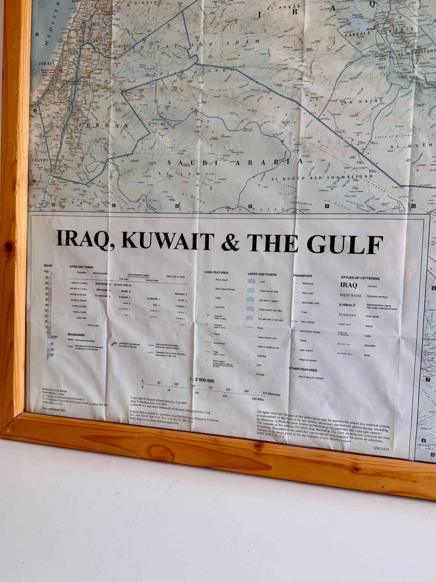 Framed 2003 Map of Iraq, Kuwait & the Gulf – Collins / Bartholomew
