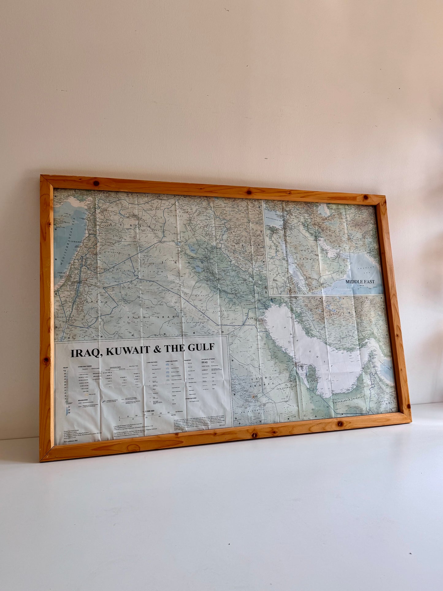 Framed 2003 Map of Iraq, Kuwait & the Gulf – Collins / Bartholomew
