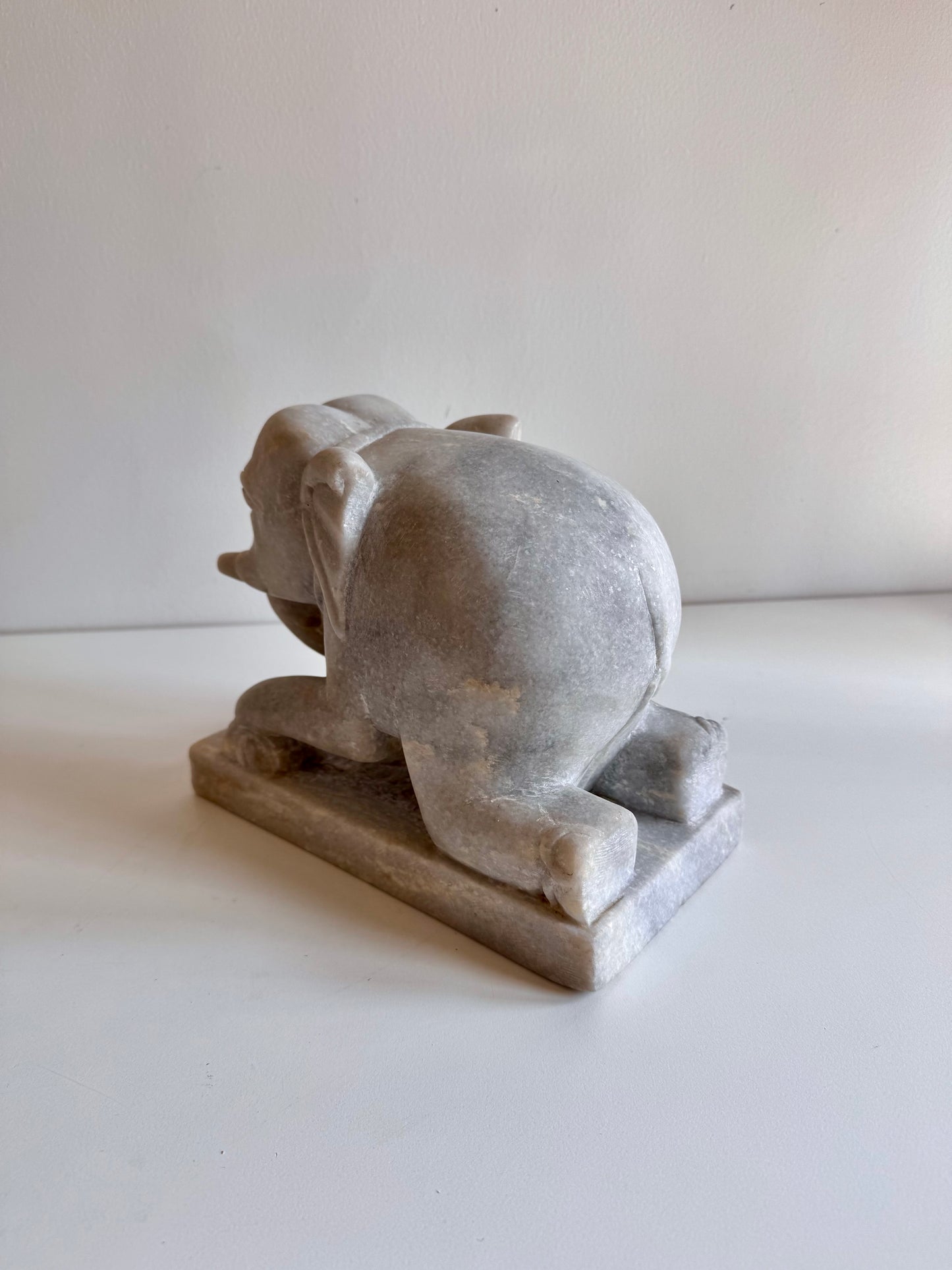 Vintage Indian Hand-Carved Marble Elephant Sculpture – 25 cm