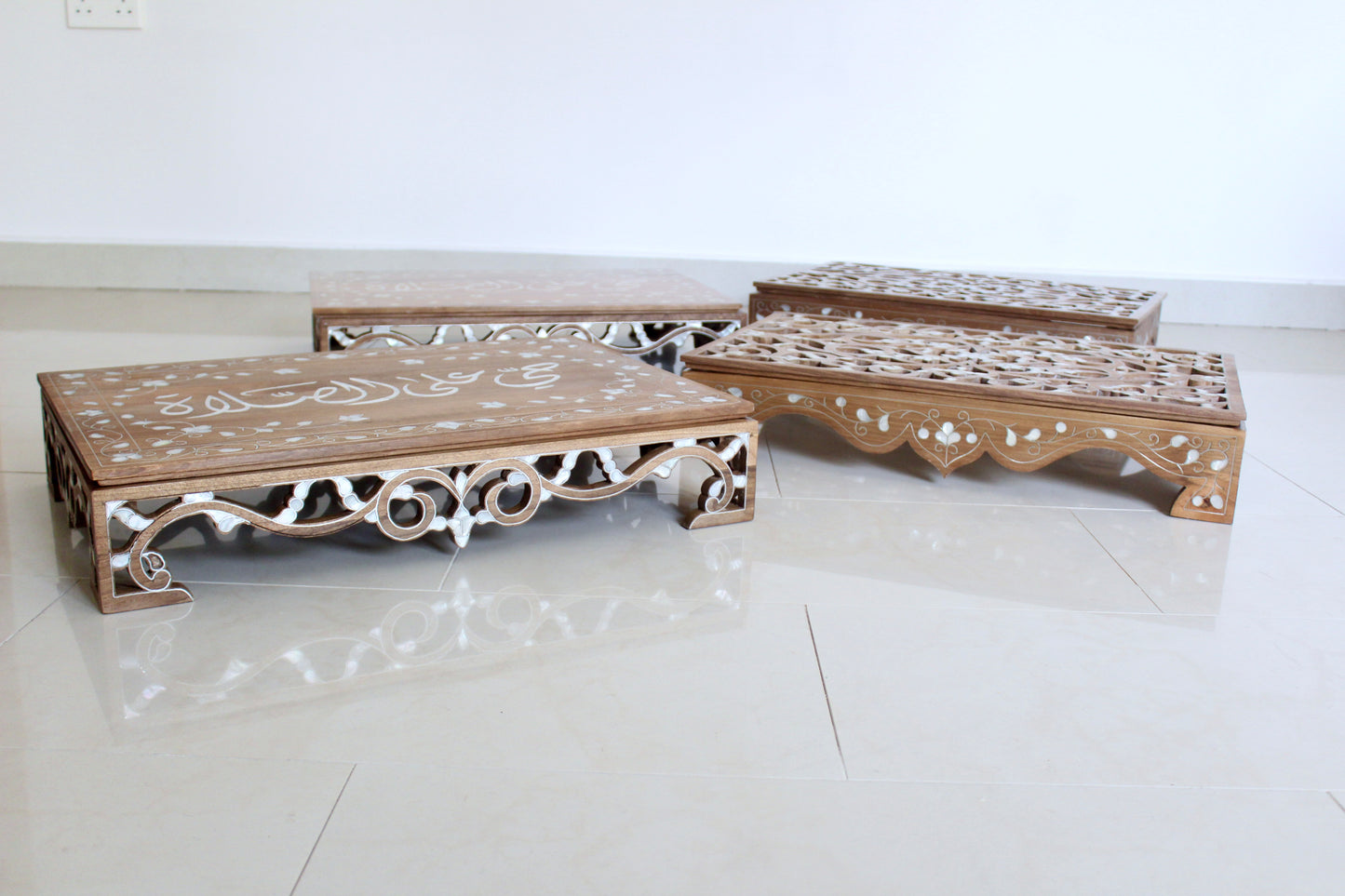 Handcrafted Islamic Mother-of-Pearl Inlaid Prayer & Quran Display Stands (Set of 4)