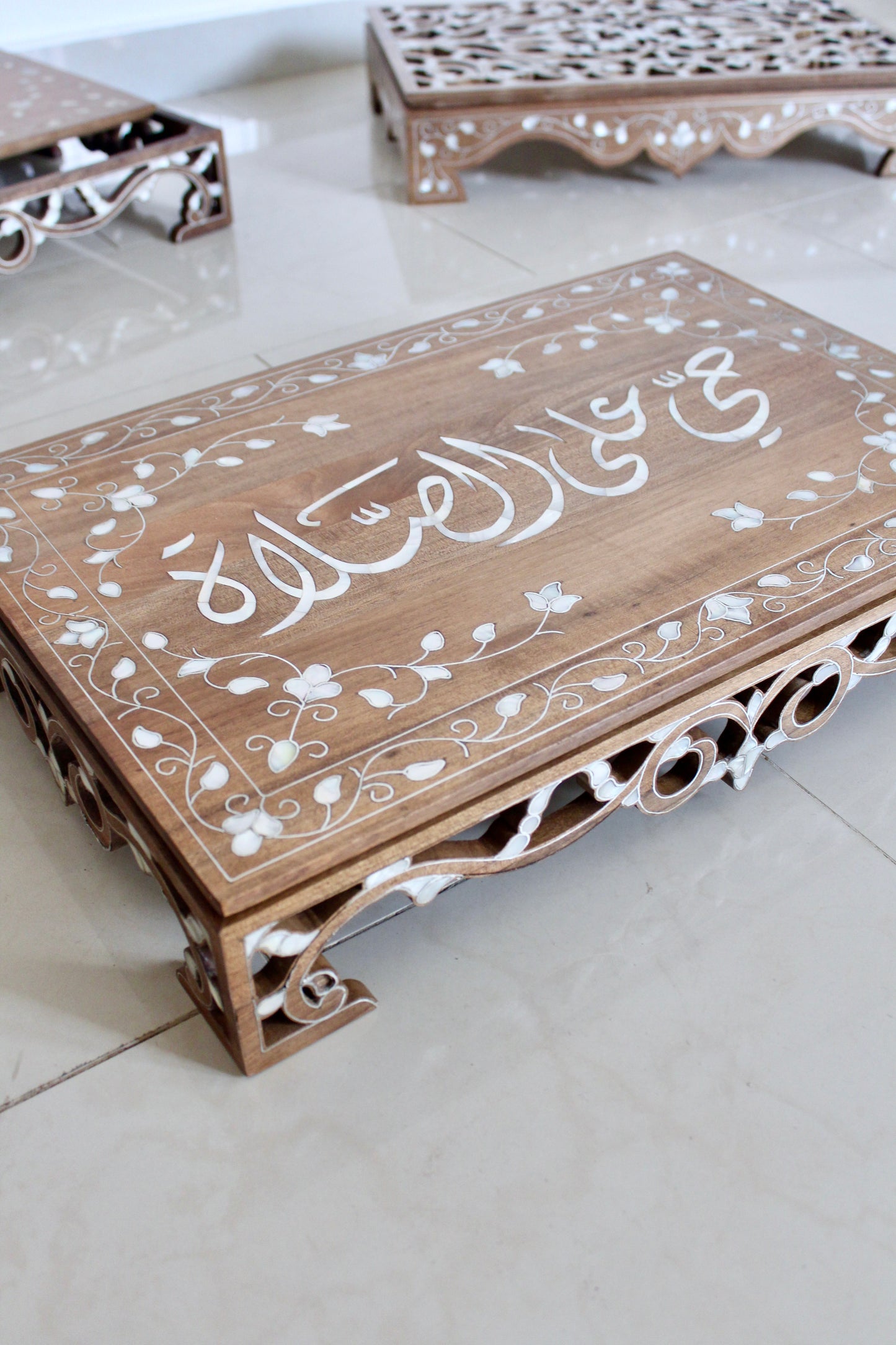 Handcrafted Islamic Mother-of-Pearl Inlaid Prayer & Quran Display Stands (Set of 4)
