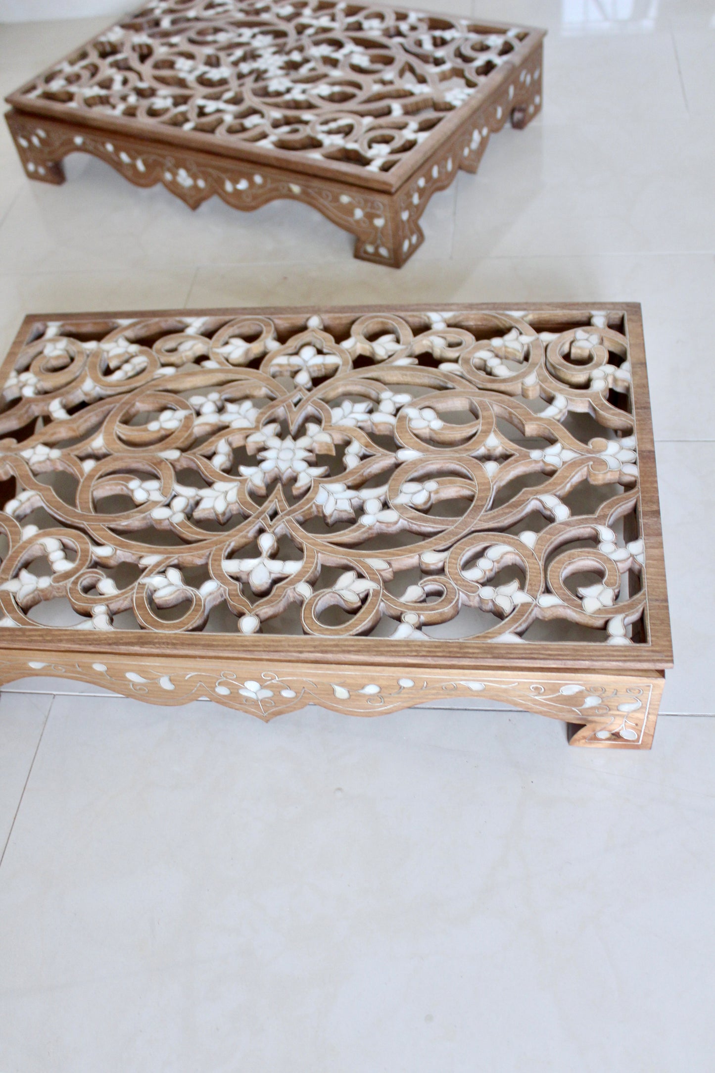 Handcrafted Islamic Mother-of-Pearl Inlaid Prayer & Quran Display Stands (Set of 4)