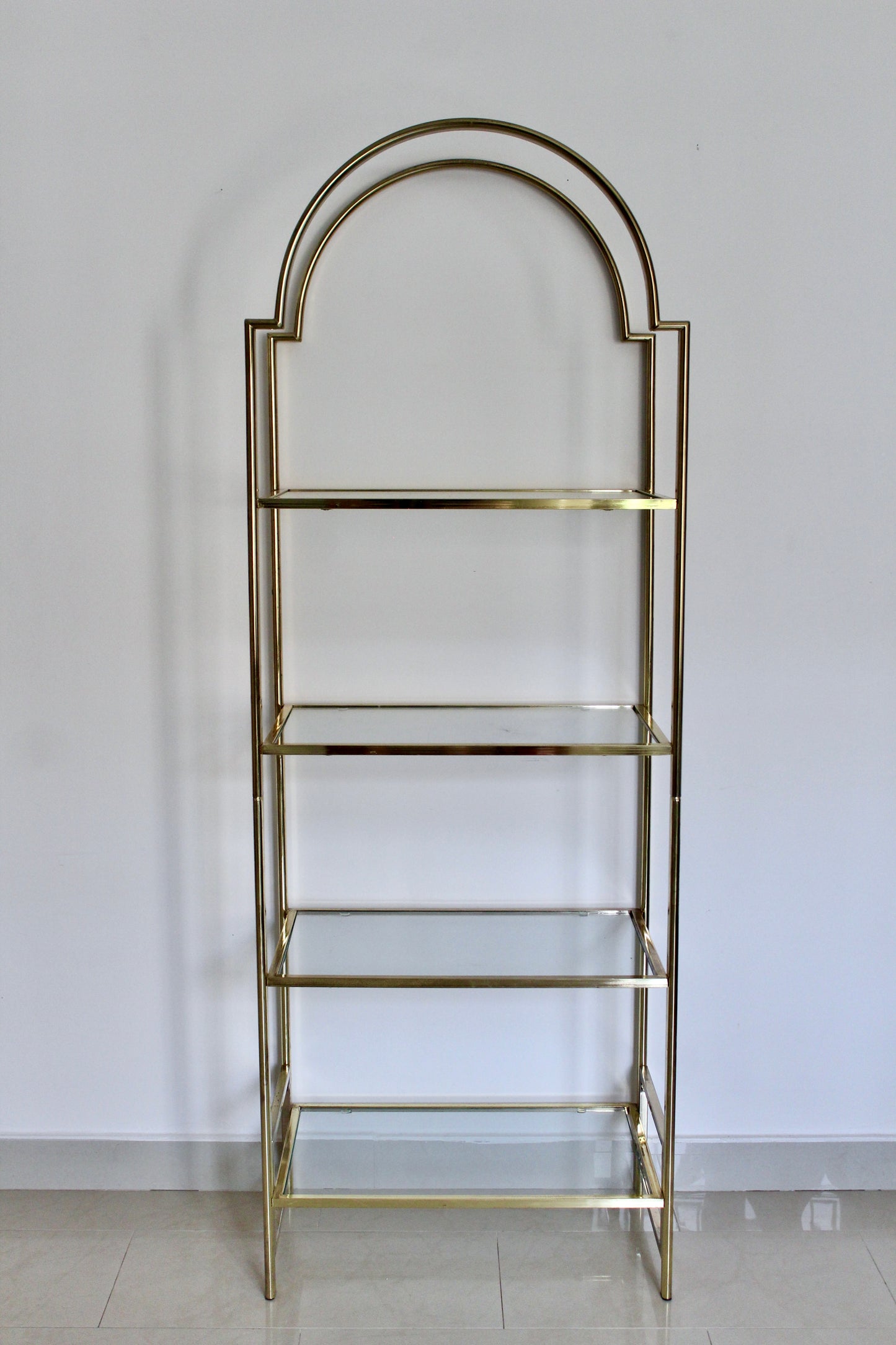 Vintage Brass & Glass Moorish Arch Étagère Display Shelf