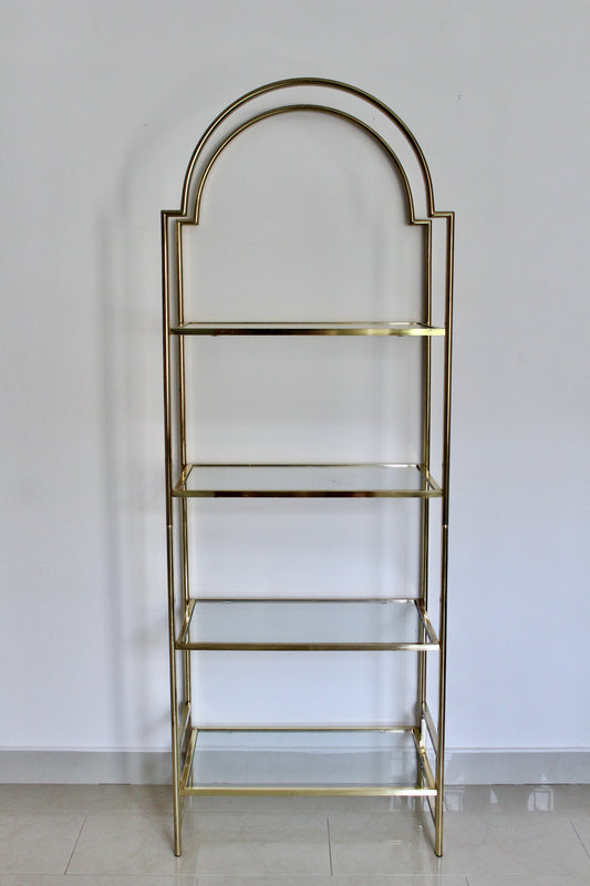 Vintage Brass & Glass Moorish Arch Étagère Display Shelf