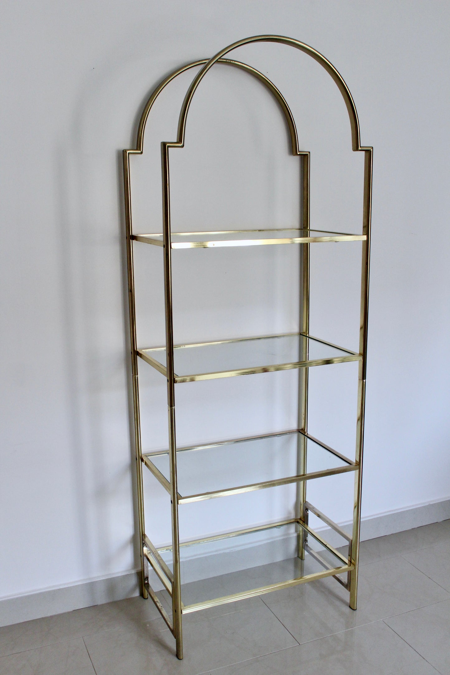 Vintage Brass & Glass Moorish Arch Étagère Display Shelf