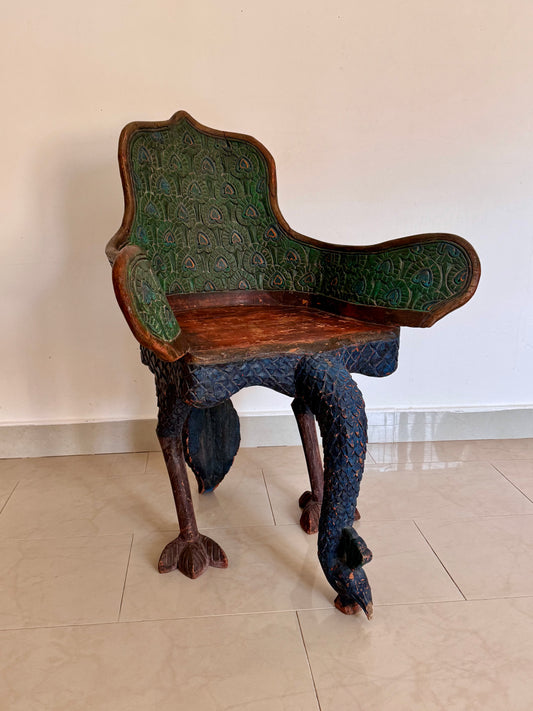 Vintage Indian Hand-Carved Peacock Chair