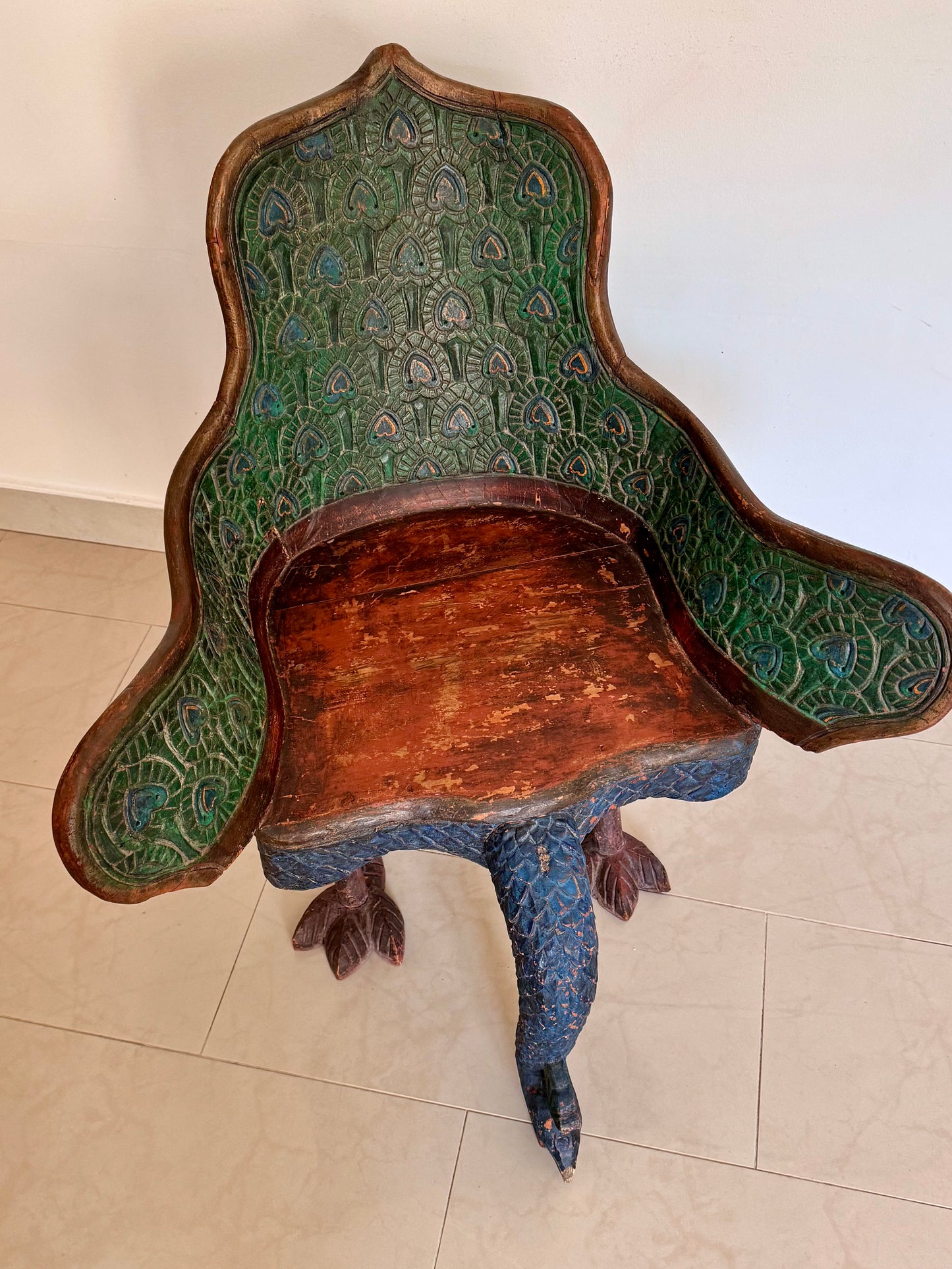 Vintage Indian Hand-Carved Peacock Chair