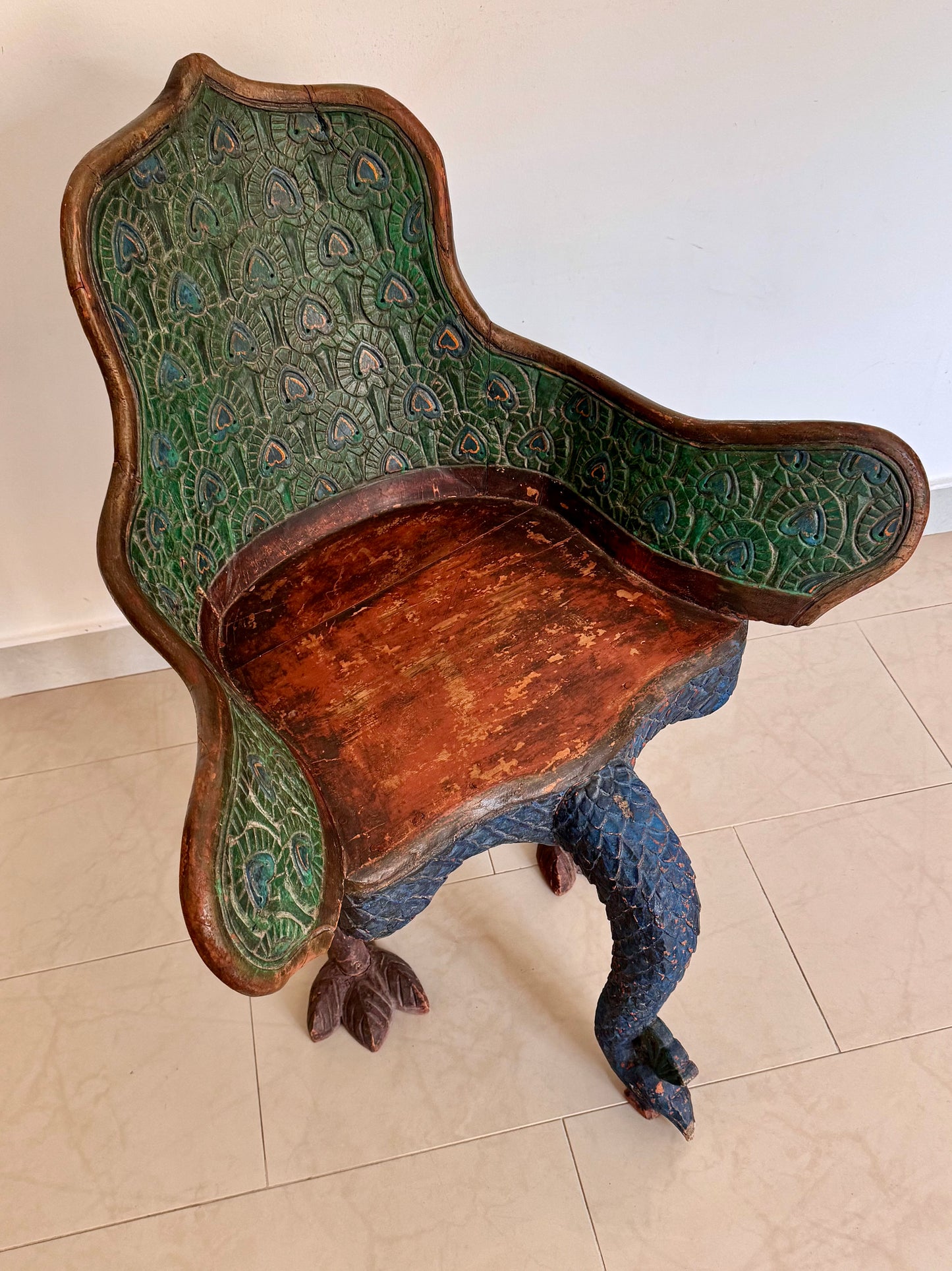 Vintage Indian Hand-Carved Peacock Chair