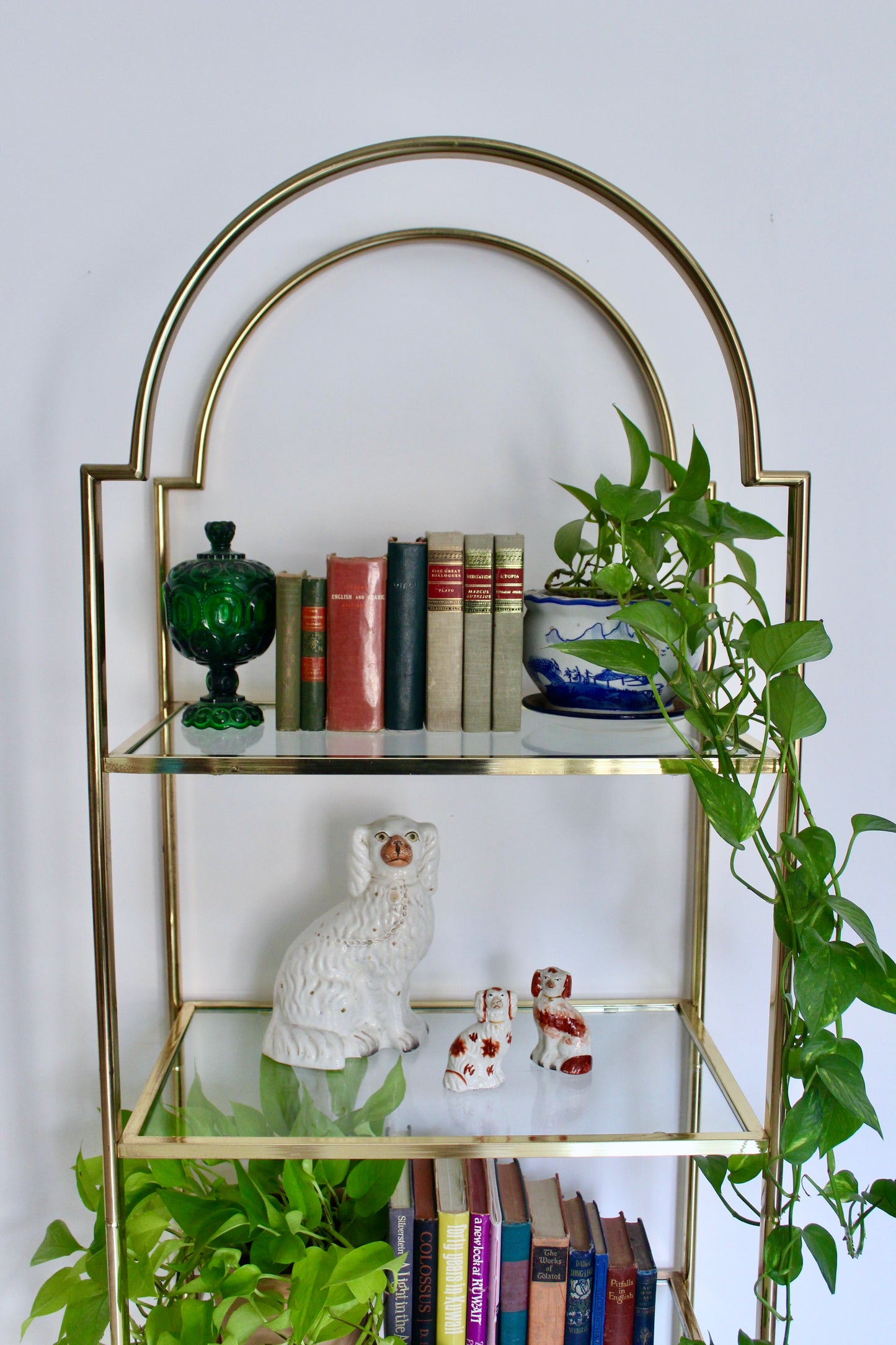 Vintage Brass & Glass Moorish Arch Étagère Display Shelf