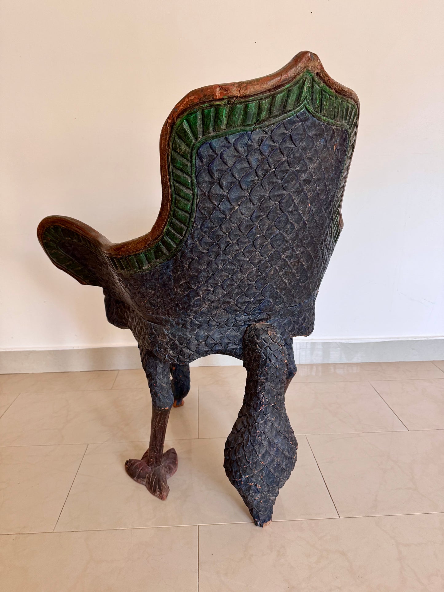 Vintage Indian Hand-Carved Peacock Chair