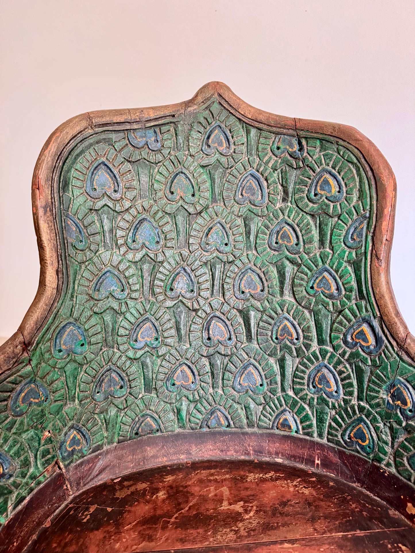 Vintage Indian Hand-Carved Peacock Chair