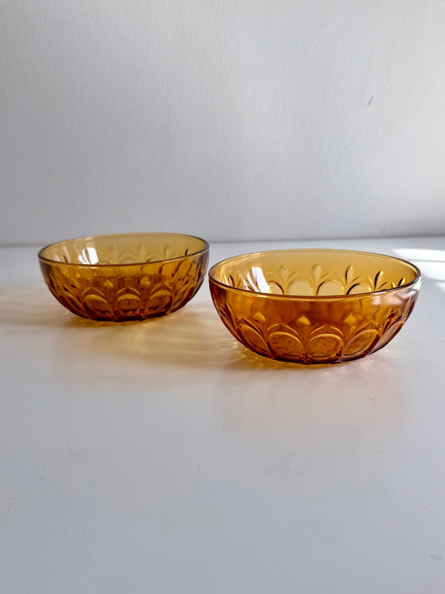 Vintage Amber Pressed Glass Bowls – Set of Two