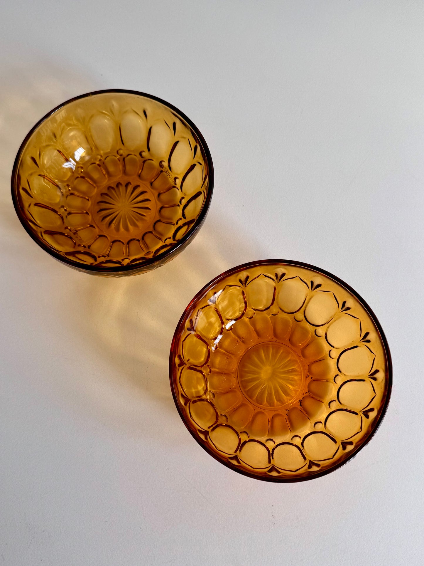 Vintage Amber Pressed Glass Bowls – Set of Two