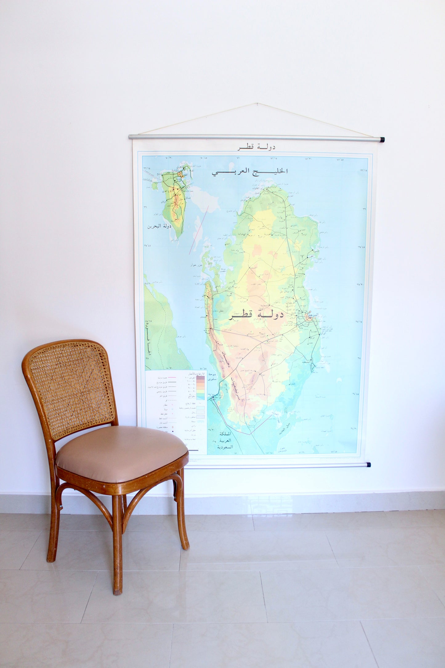 Vintage Qatar Roll Down School Map
