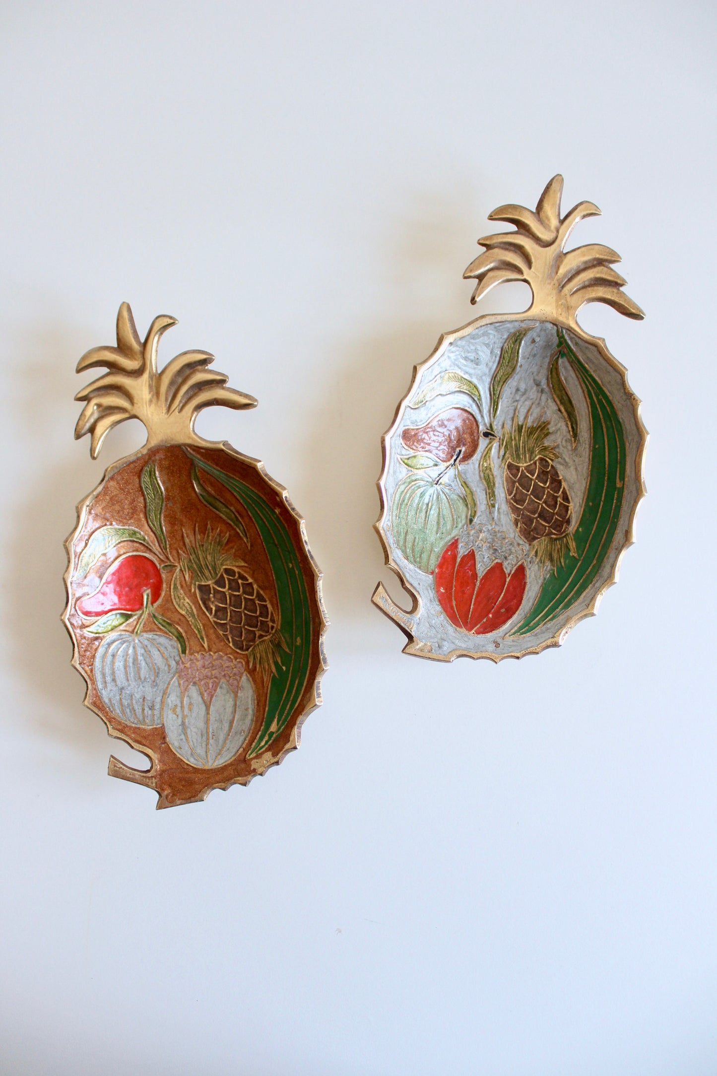 Pair of Enameled Brass Pineapple Bowls