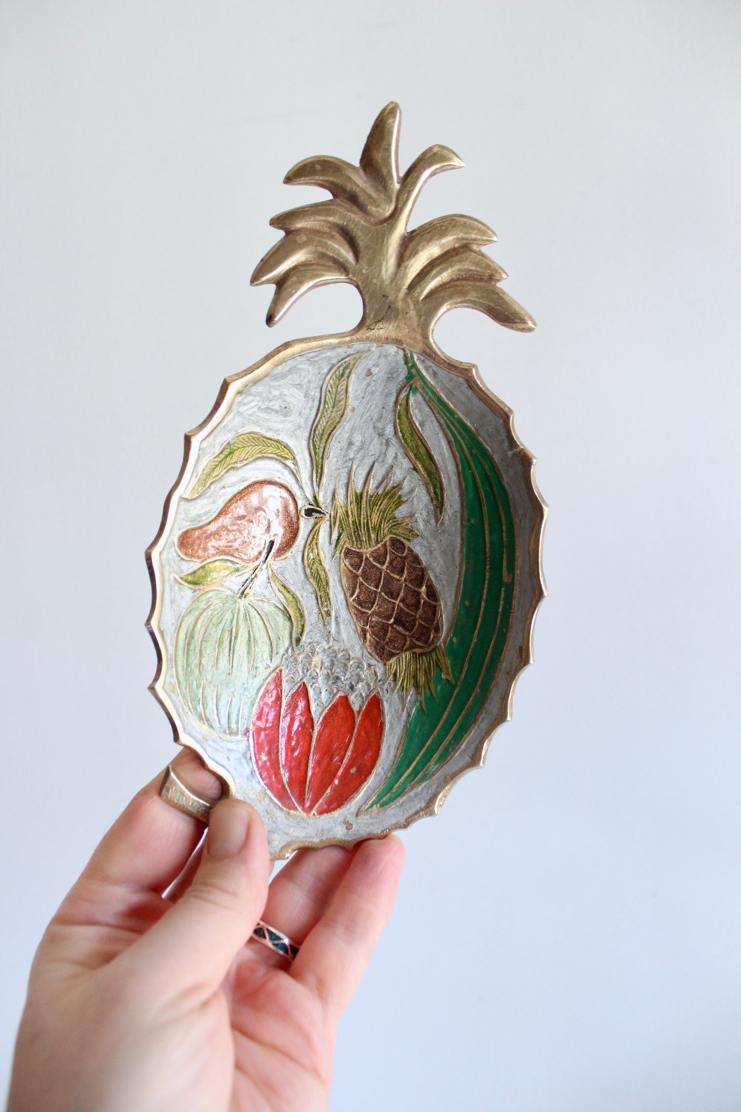 Pair of Enameled Brass Pineapple Bowls