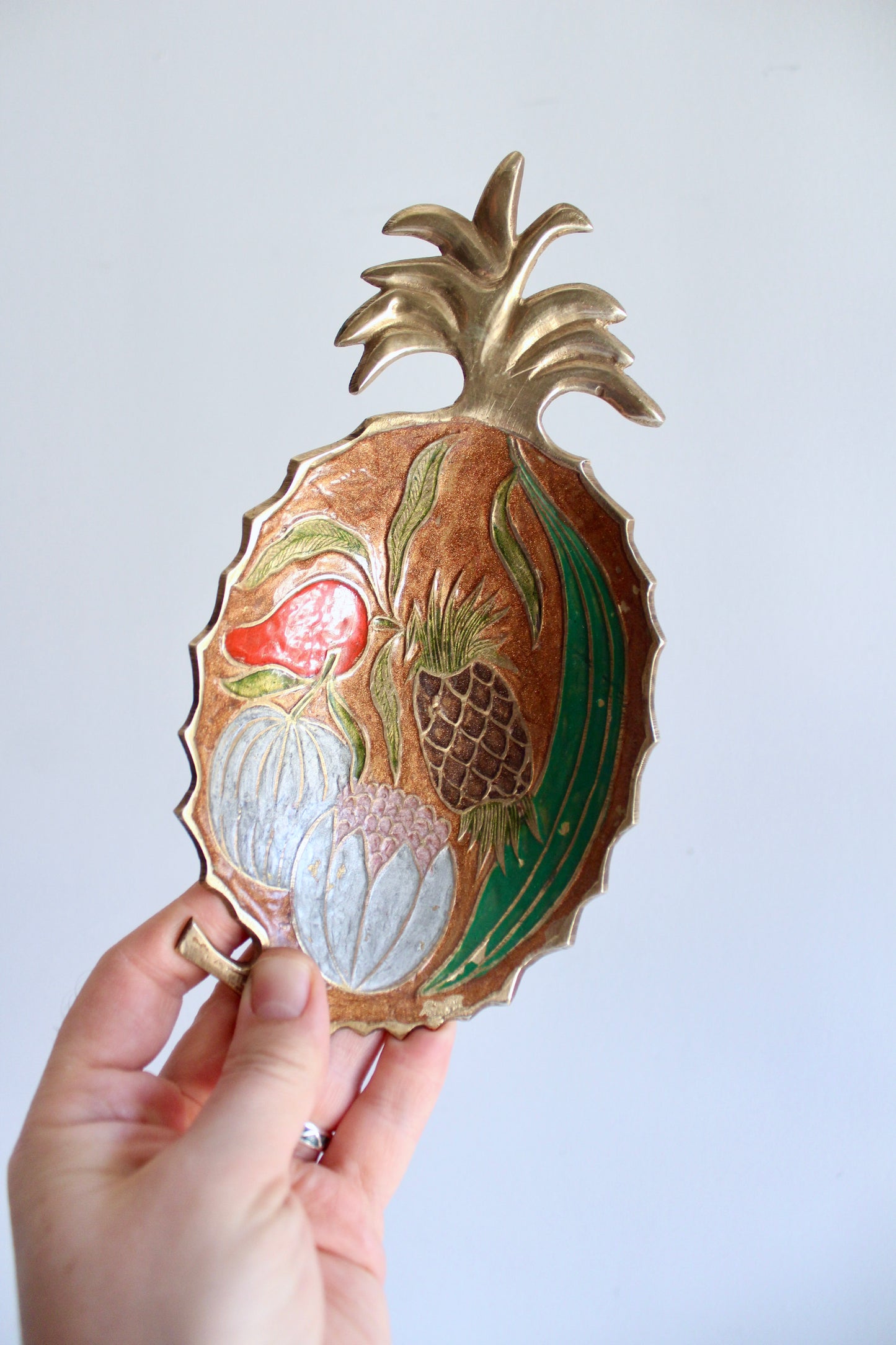 Pair of Enameled Brass Pineapple Bowls