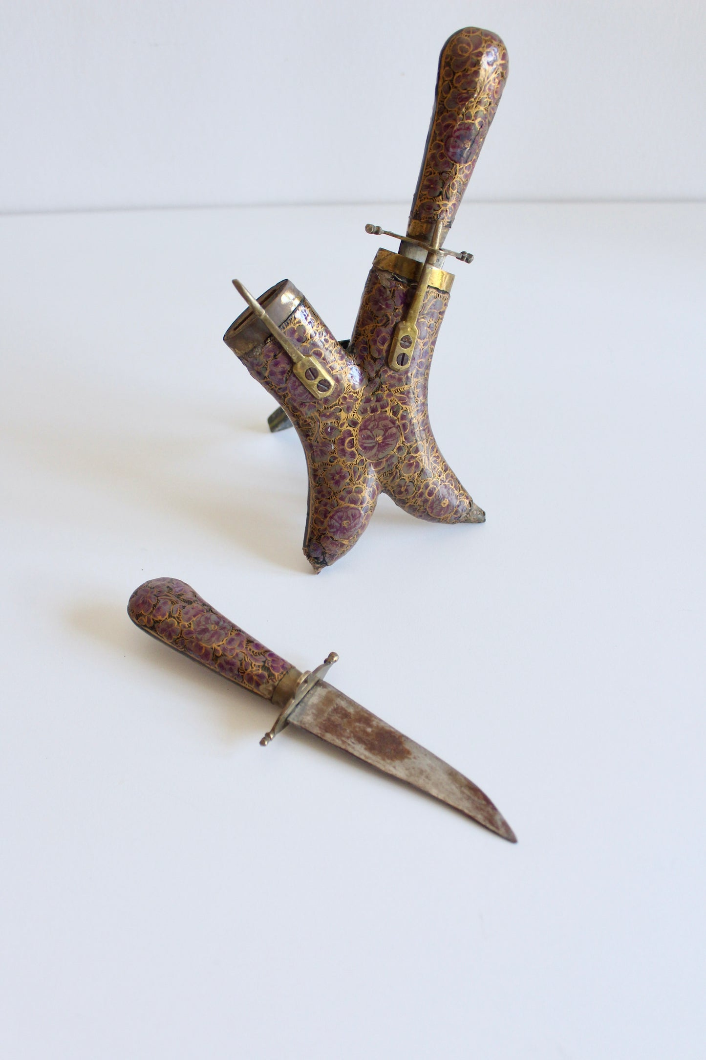 Antique 1940s Kashmiri Handmade Knife and Fork Set