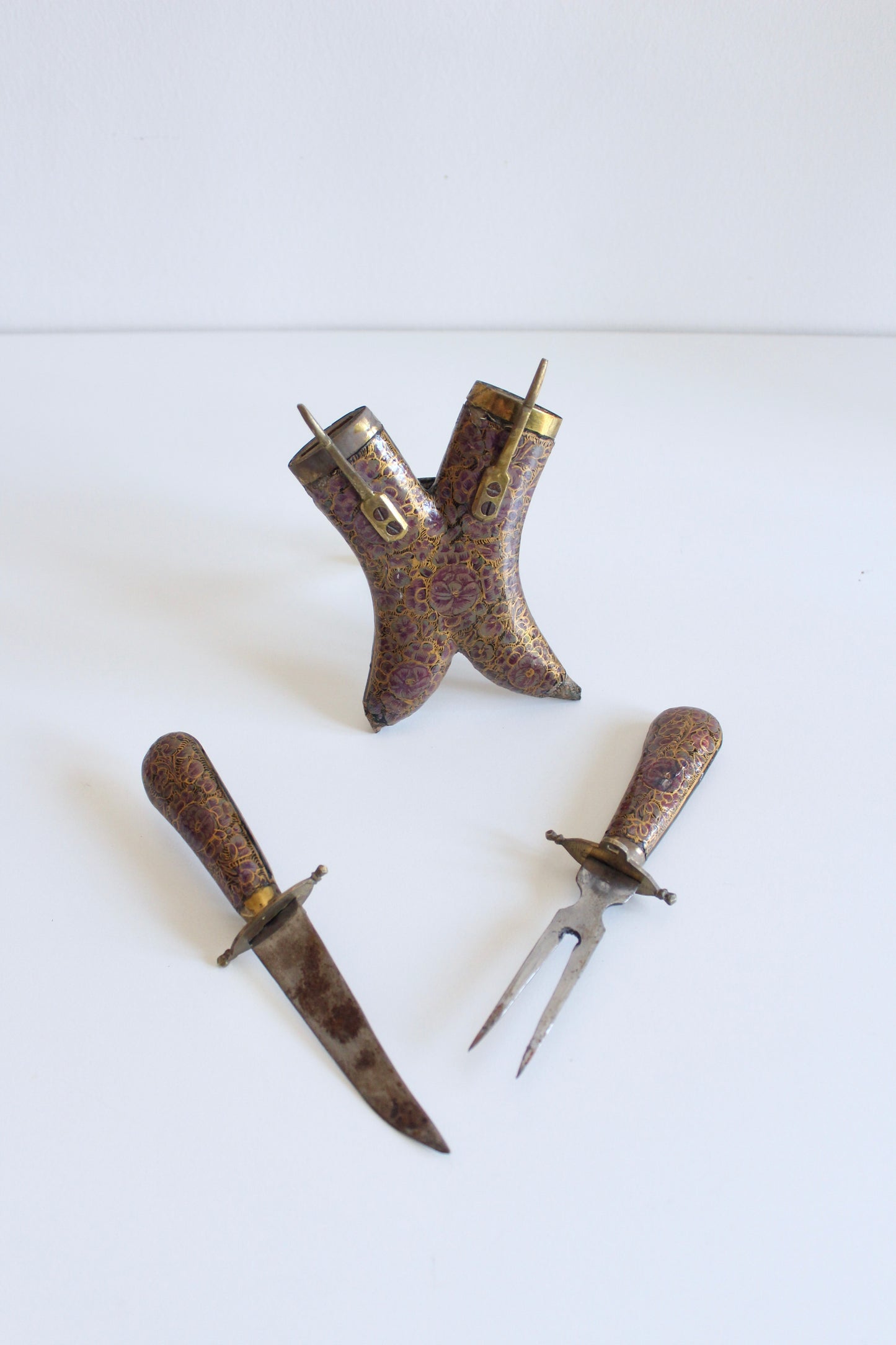 Antique 1940s Kashmiri Handmade Knife and Fork Set