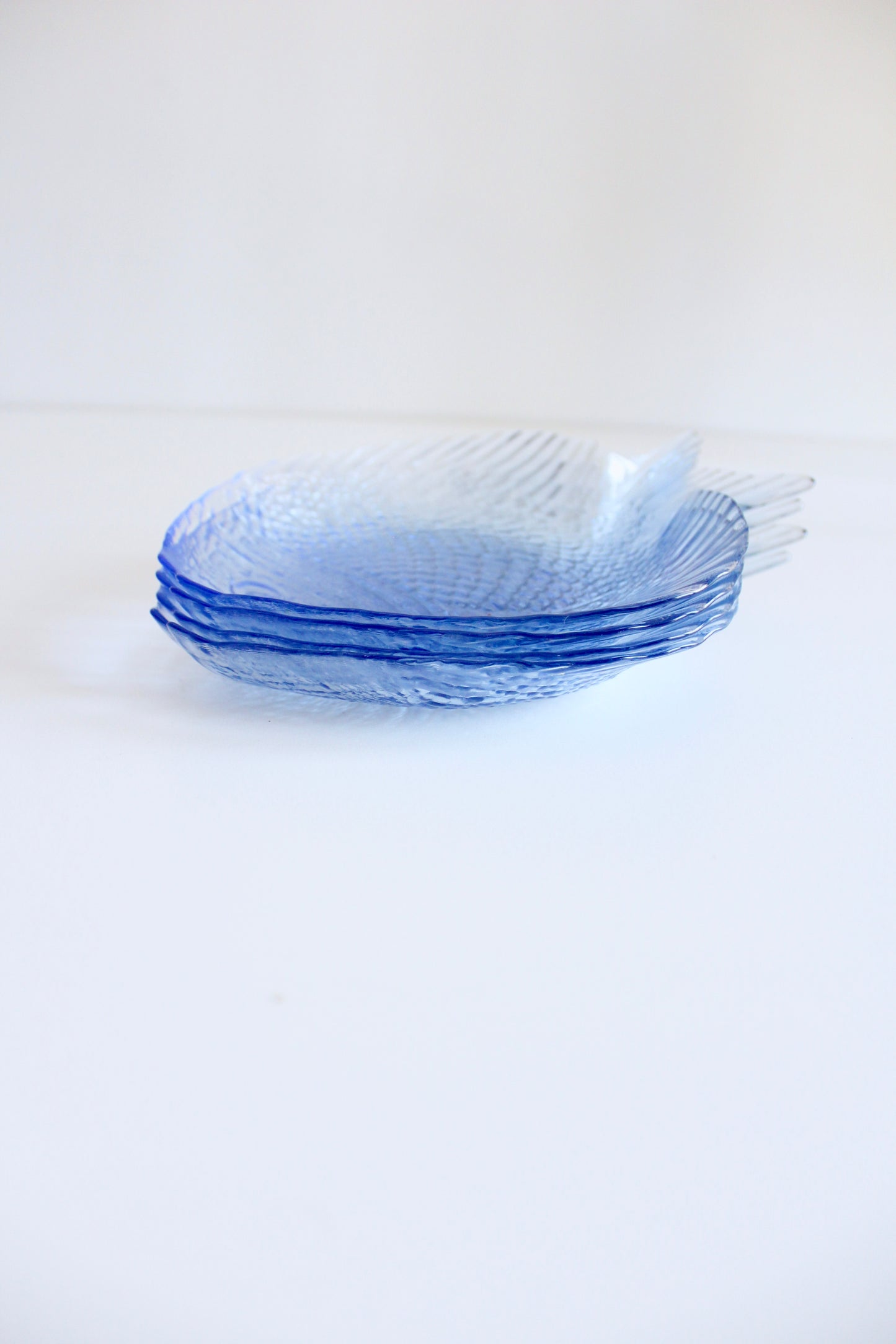 Vintage Fish-Shaped Pressed Glass Set of Four Plates, circa 1970s–1980s