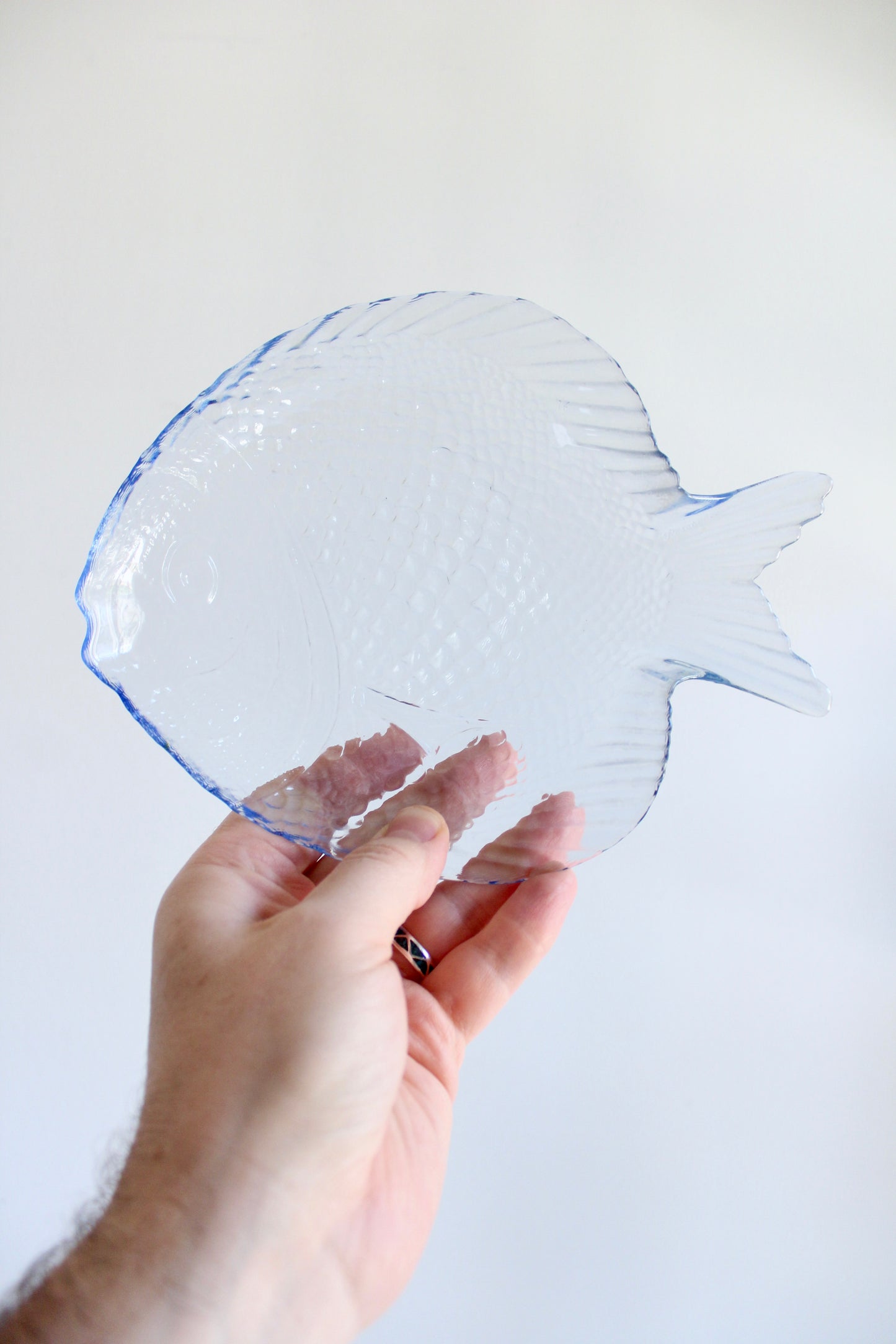 Vintage Fish-Shaped Pressed Glass Set of Four Plates, circa 1970s–1980s