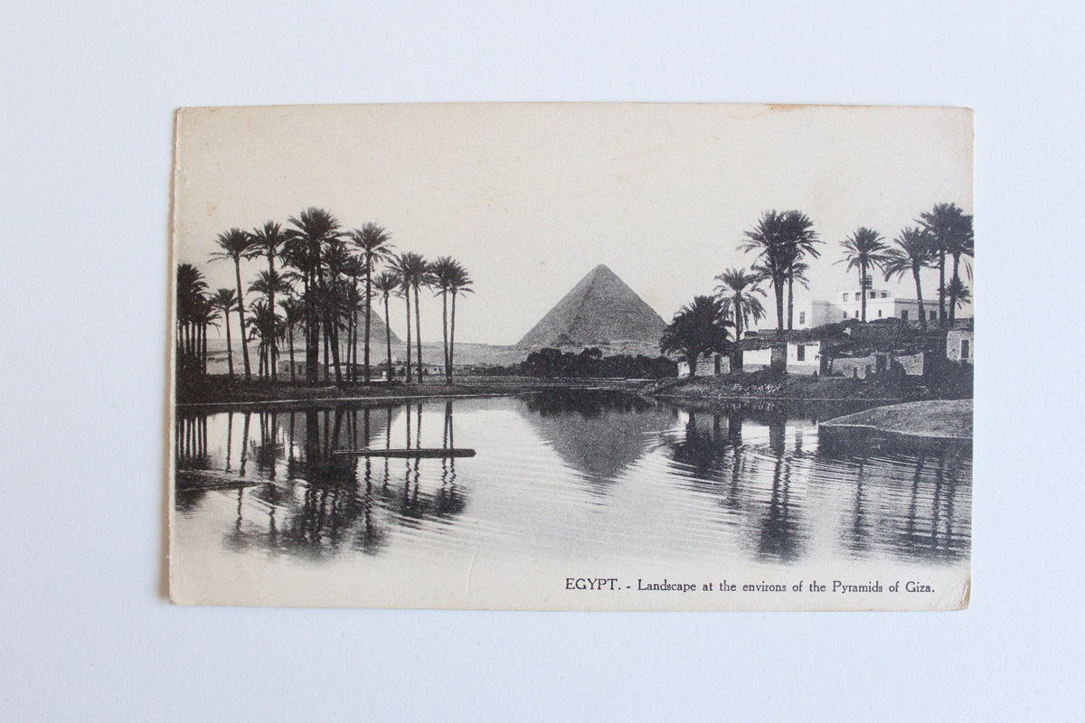 Vintage Egyptian Postcard – Landscape Near the Pyramids of Giza, c. 1910–1925