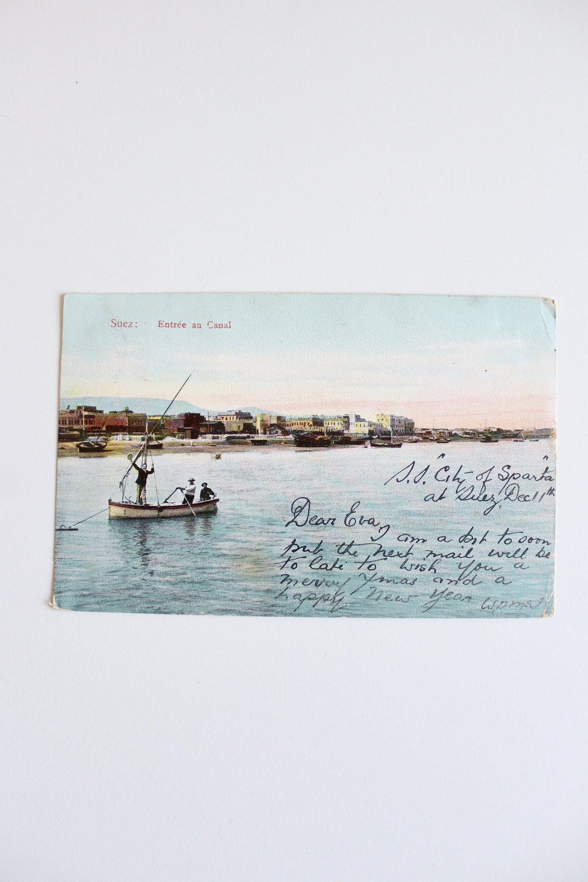 Antique Egyptian Postcard – Entrance to the Suez Canal, 1908