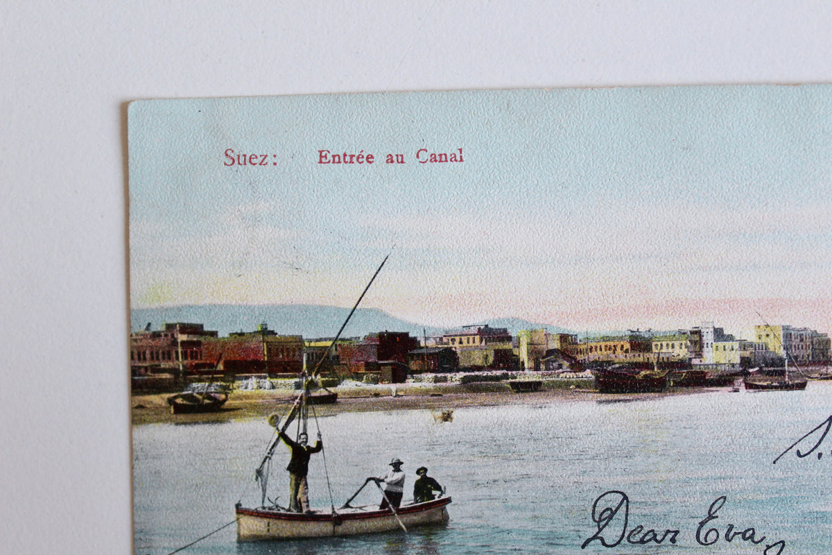 Antique Egyptian Postcard – Entrance to the Suez Canal, 1908