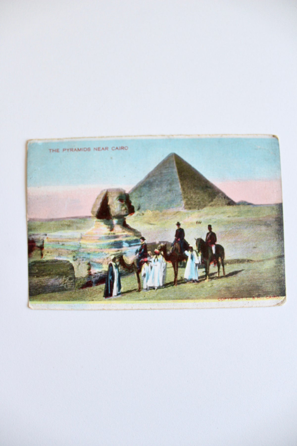 Vintage Egyptian Postcard – The Pyramids Near Cairo & Great Sphinx, c. 1905–1915