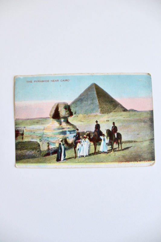 Vintage Egyptian Postcard – The Pyramids Near Cairo & Great Sphinx, c. 1905–1915