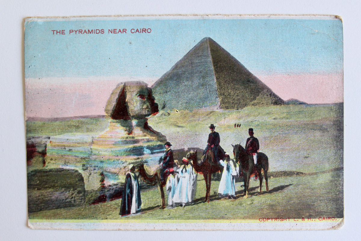 Vintage Egyptian Postcard – The Pyramids Near Cairo & Great Sphinx, c. 1905–1915