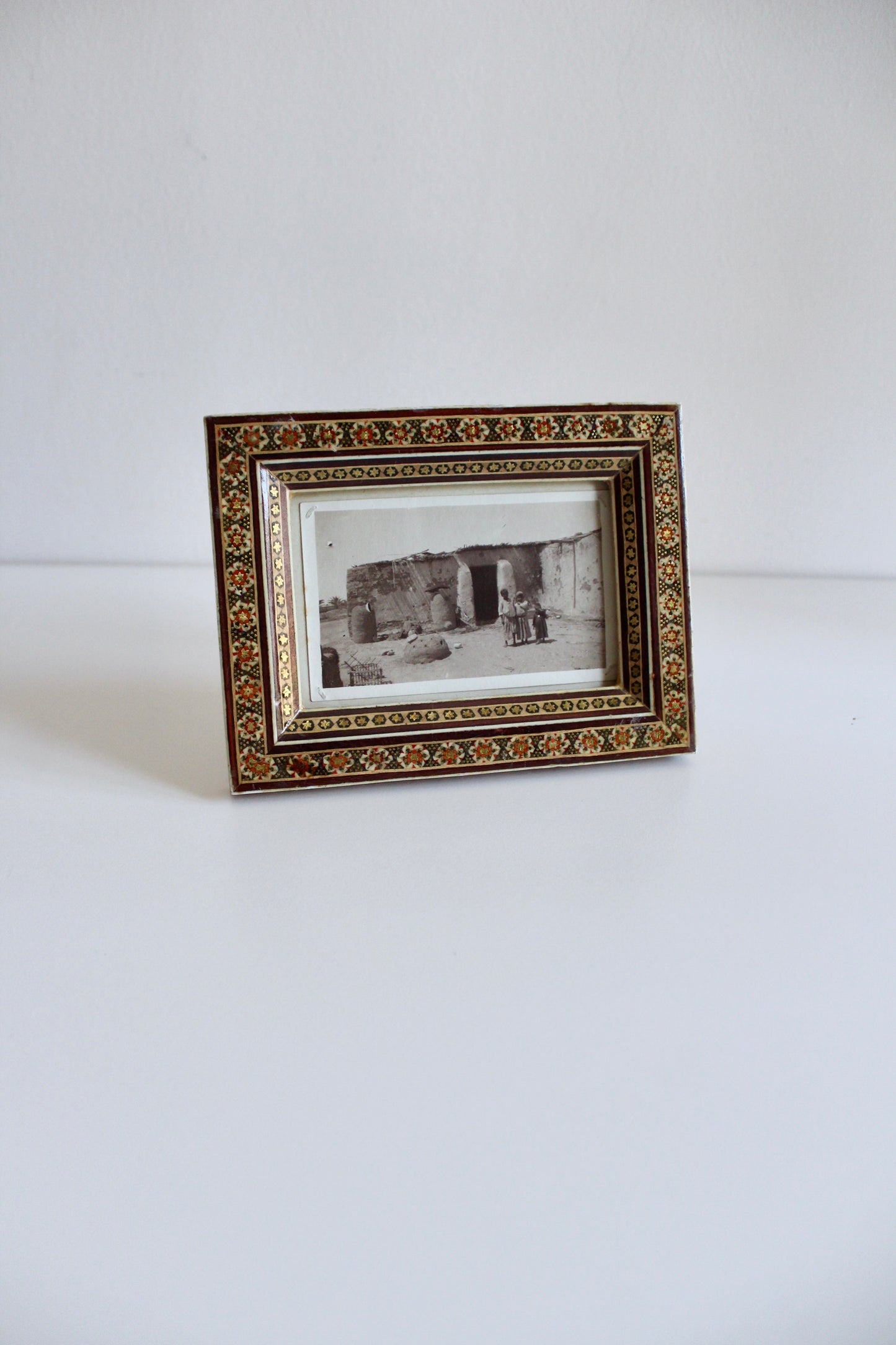Antique Framed Egyptian Postcard in Khatamkari Frame