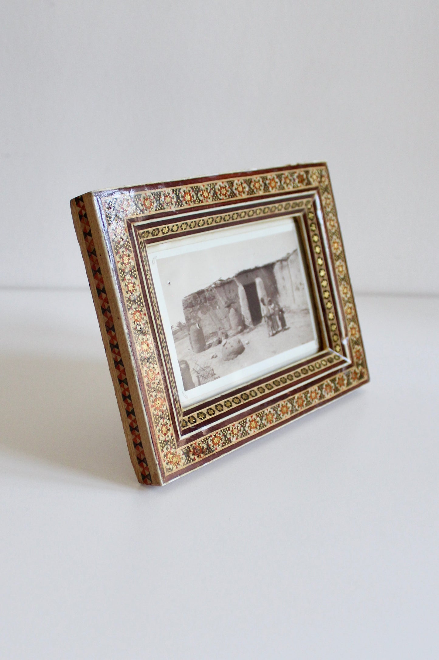Antique Framed Egyptian Postcard in Khatamkari Frame