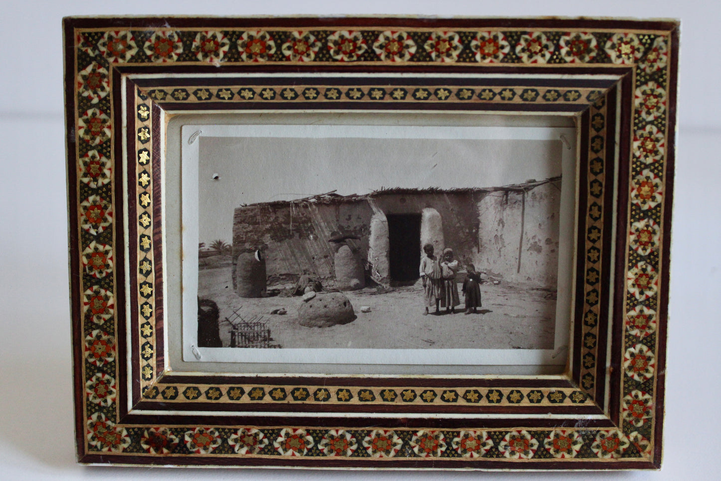Antique Framed Egyptian Postcard in Khatamkari Frame