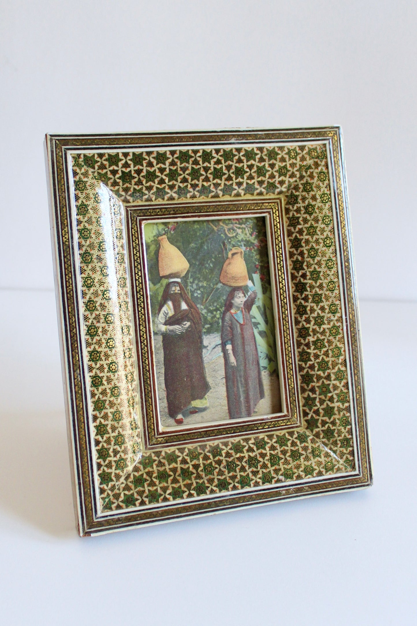 Antique 1909 Hand Colored Egyptian Post Card in Khatamkari Frame - On Hold
