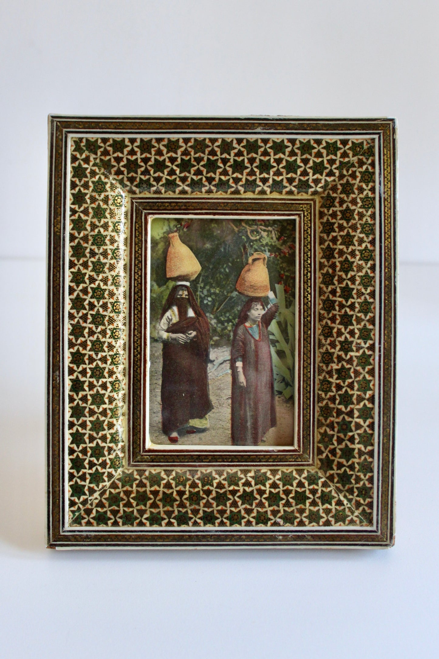 Antique 1909 Hand Colored Egyptian Post Card in Khatamkari Frame - On Hold
