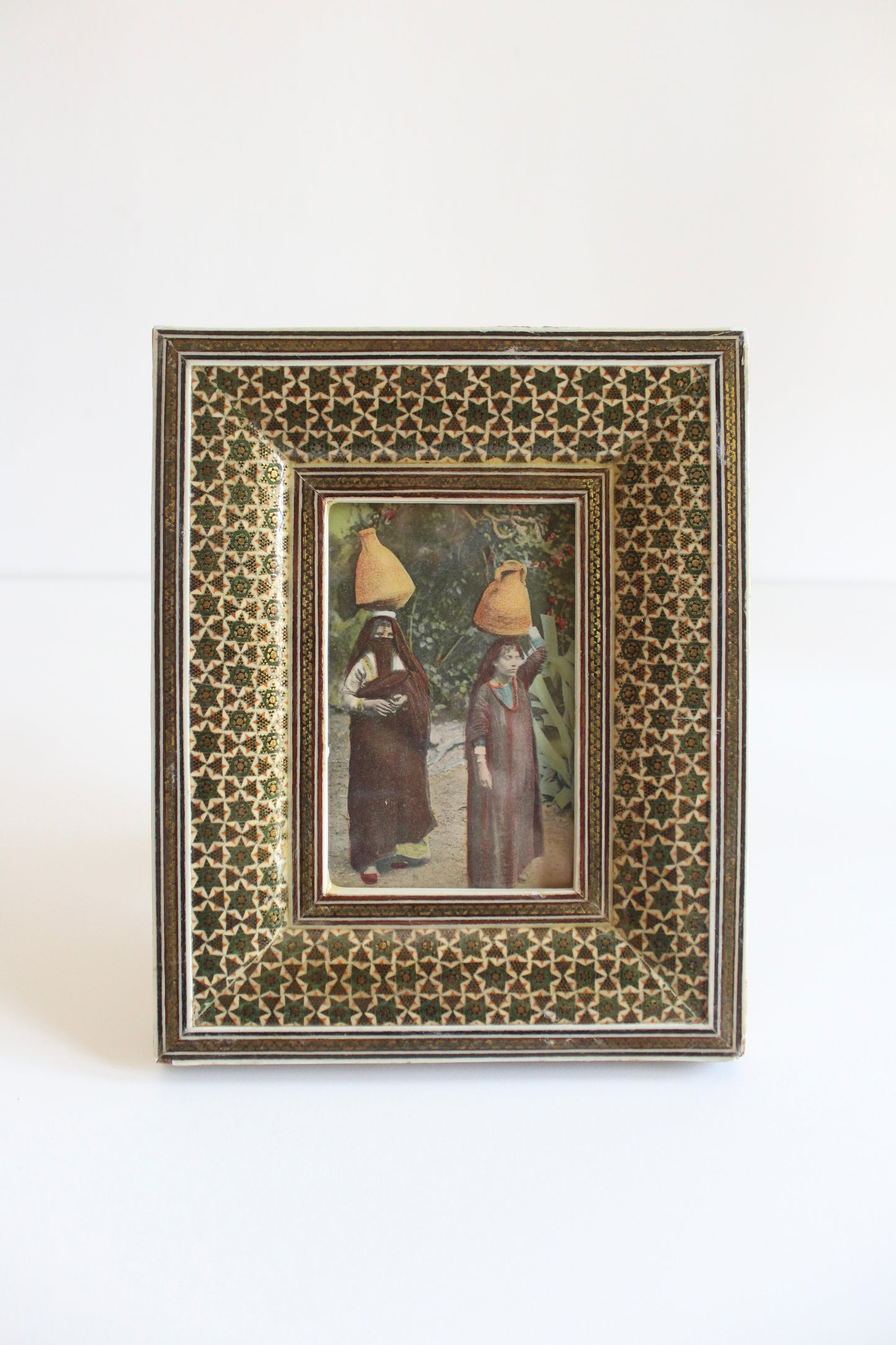 Antique 1909 Hand Colored Egyptian Post Card in Khatamkari Frame - On Hold