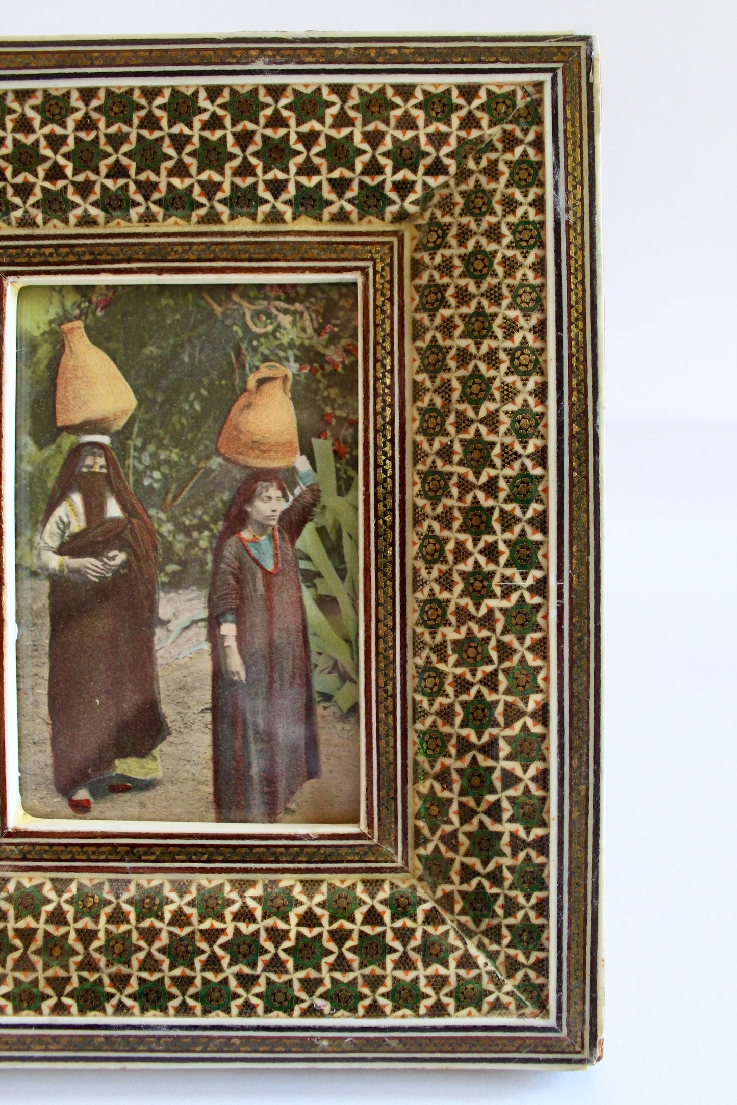 Antique 1909 Hand Colored Egyptian Post Card in Khatamkari Frame - On Hold