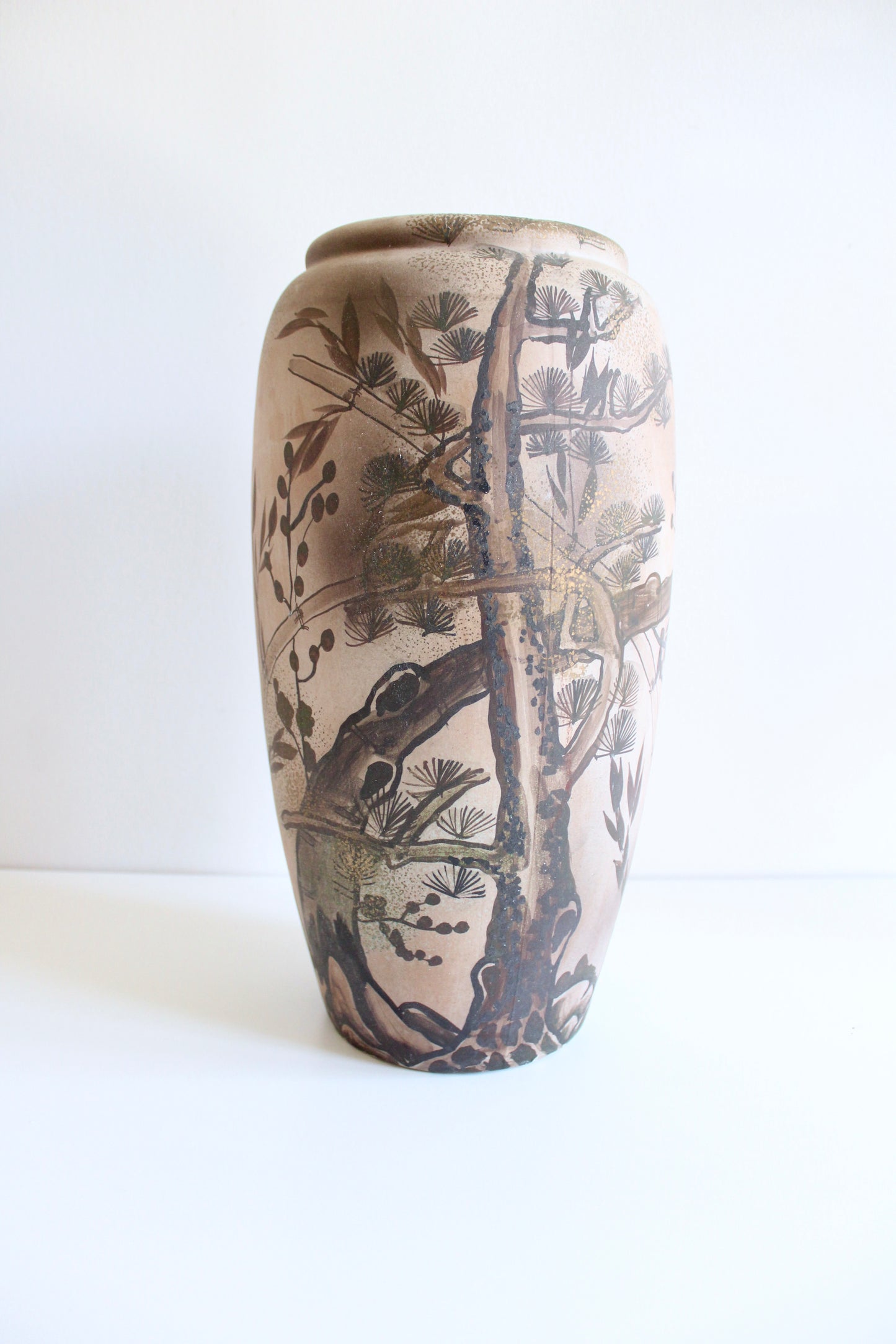 Large Hand-Painted Thai Stoneware Floor Vase, c. 1980s