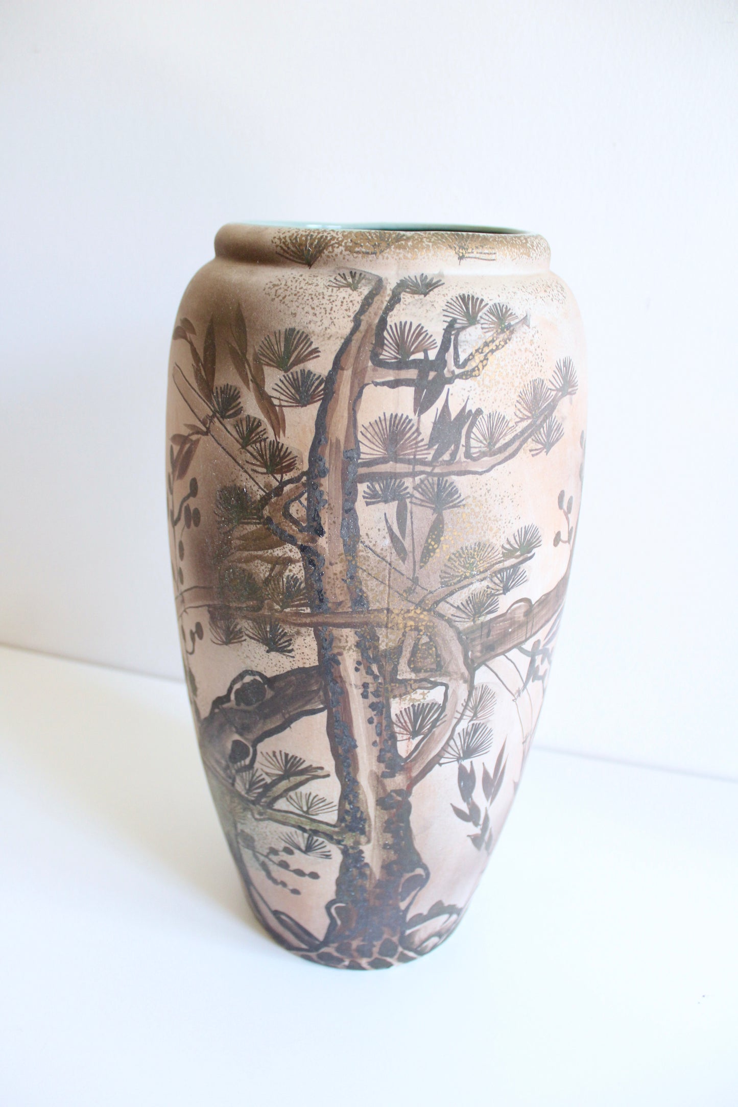 Large Hand-Painted Thai Stoneware Floor Vase, c. 1980s