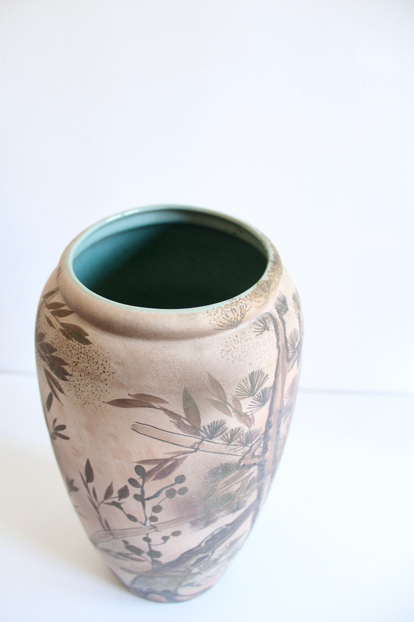 Large Hand-Painted Thai Stoneware Floor Vase, c. 1980s