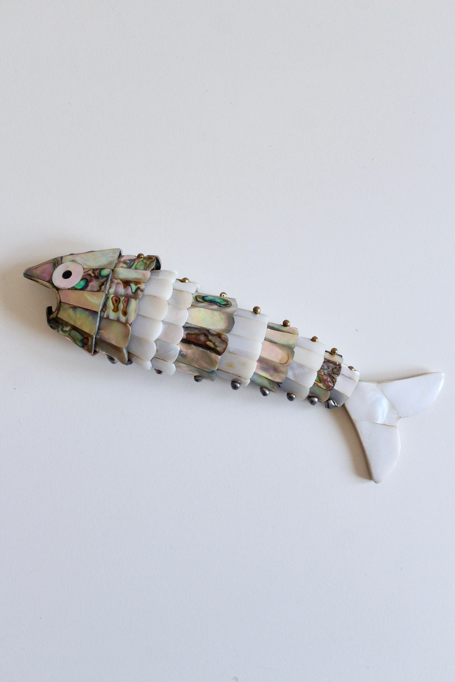 Vintage Articulated Abalone & Mother-of-Pearl Fish Sculpture