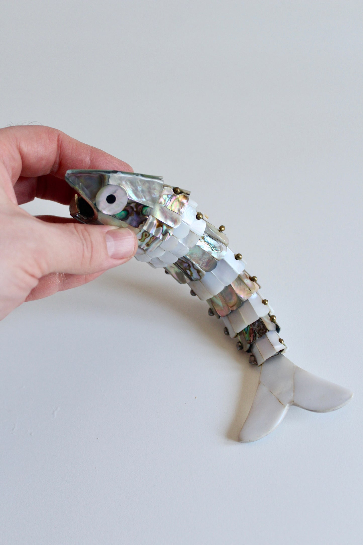 Vintage Articulated Abalone & Mother-of-Pearl Fish Sculpture