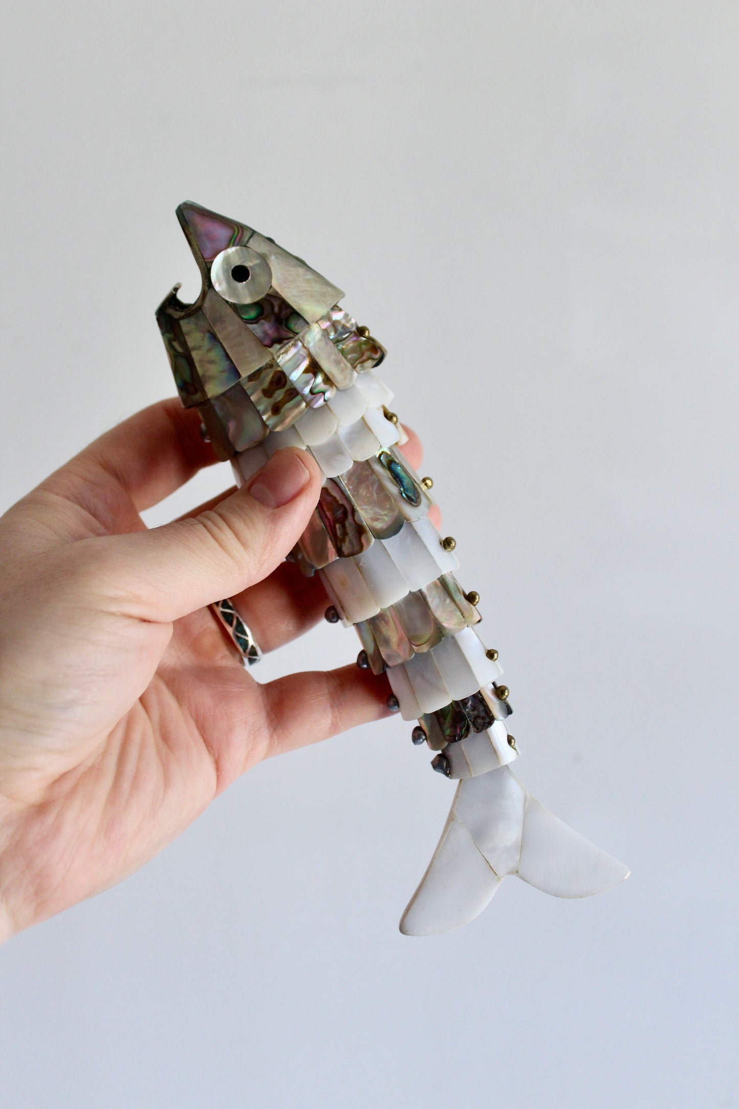 Vintage Articulated Abalone & Mother-of-Pearl Fish Sculpture