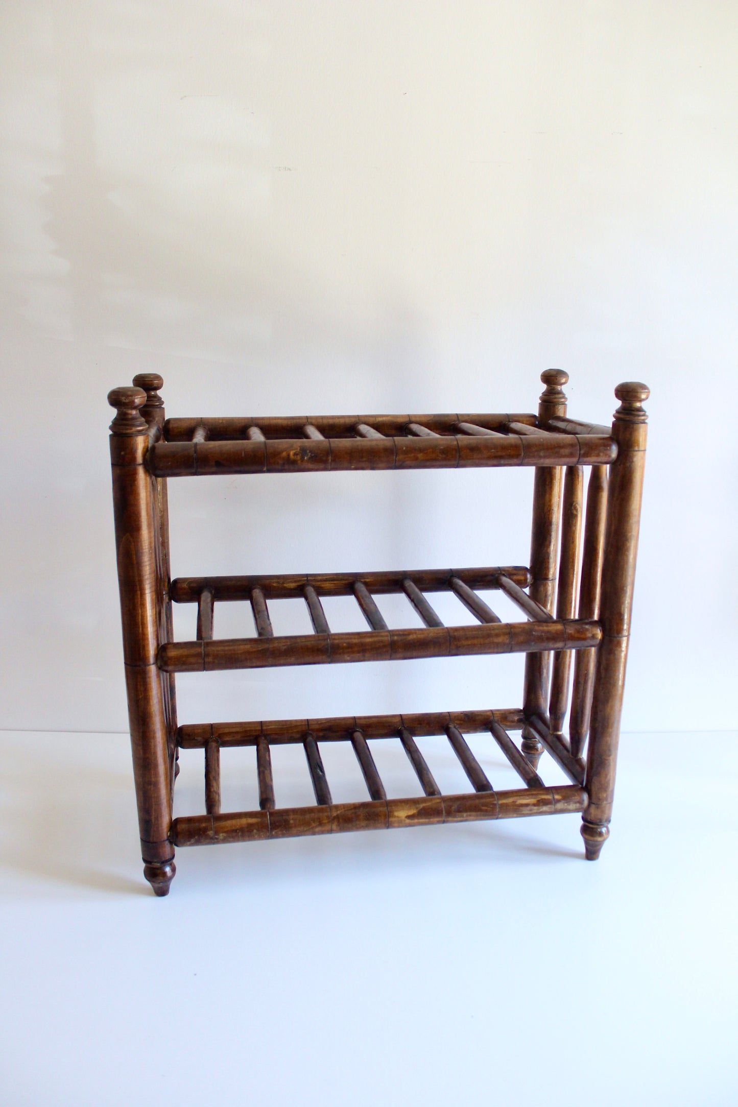 Vintage Faux Bamboo Wooden Shoe Rack / Display Shelf