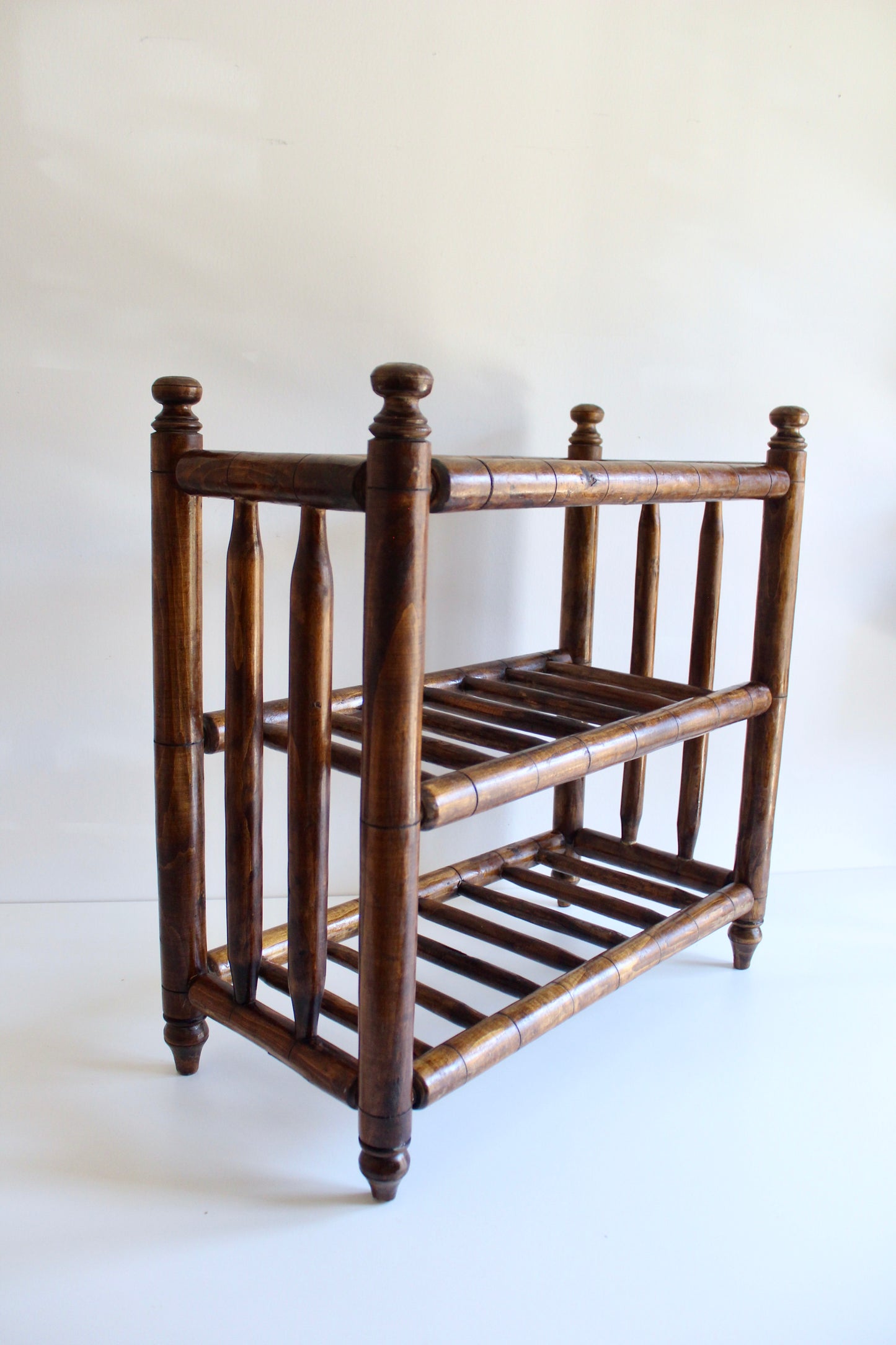 Vintage Faux Bamboo Wooden Shoe Rack / Display Shelf