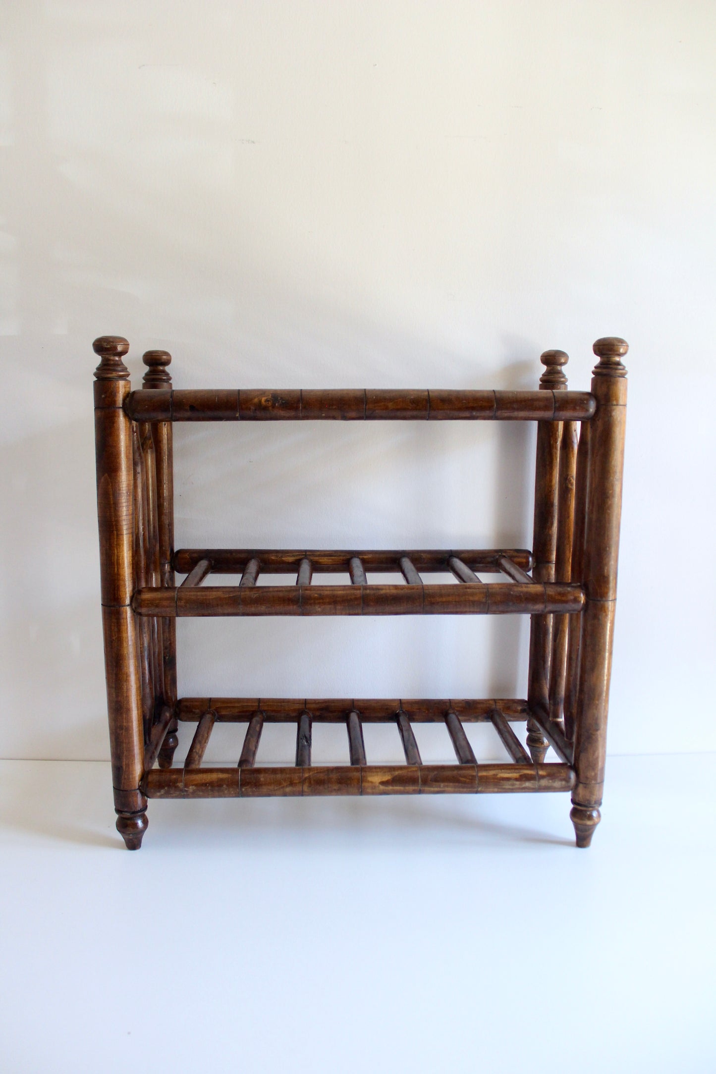 Vintage Faux Bamboo Wooden Shoe Rack / Display Shelf
